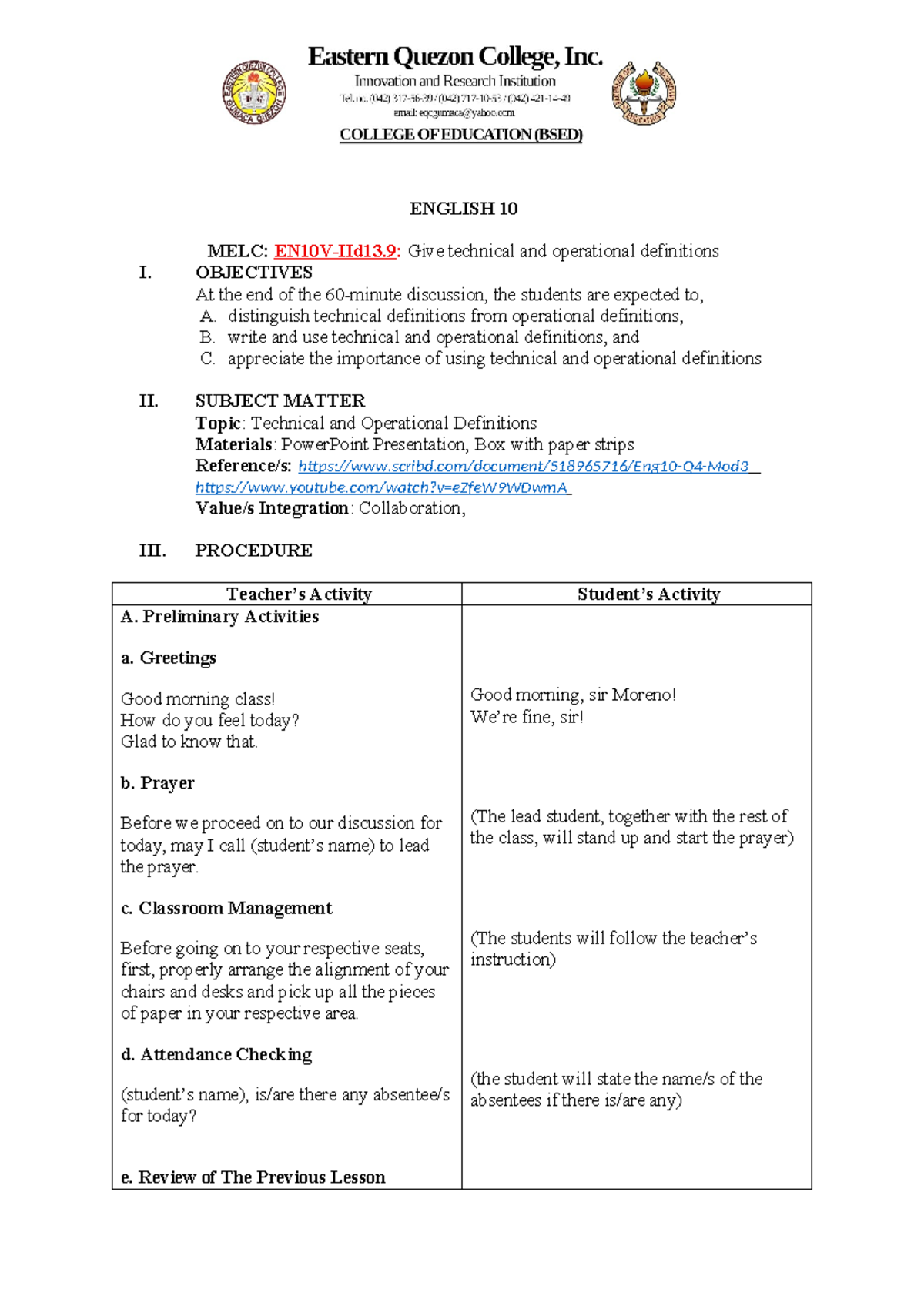 ENGLISH 10: Technical and Operational Definitions Overview - Studocu