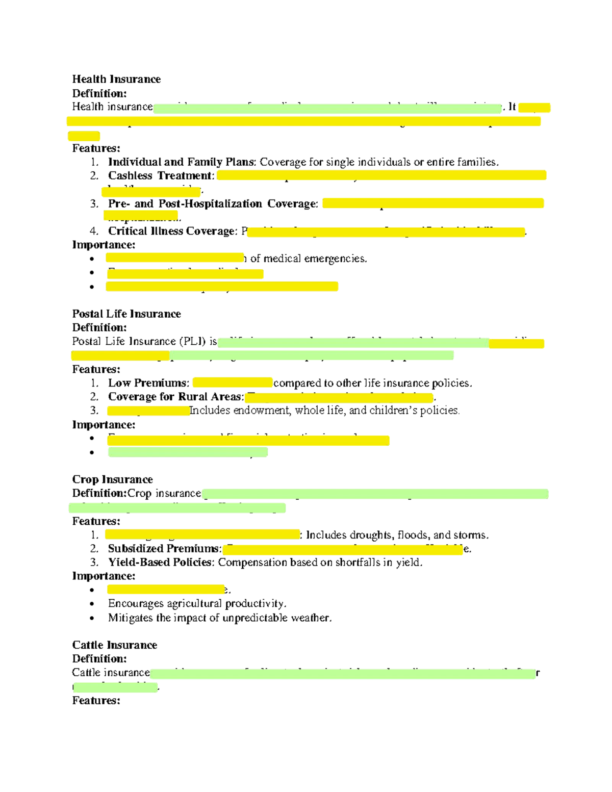 Other Insurance Types: Coverage, Features, and Importance - Studocu