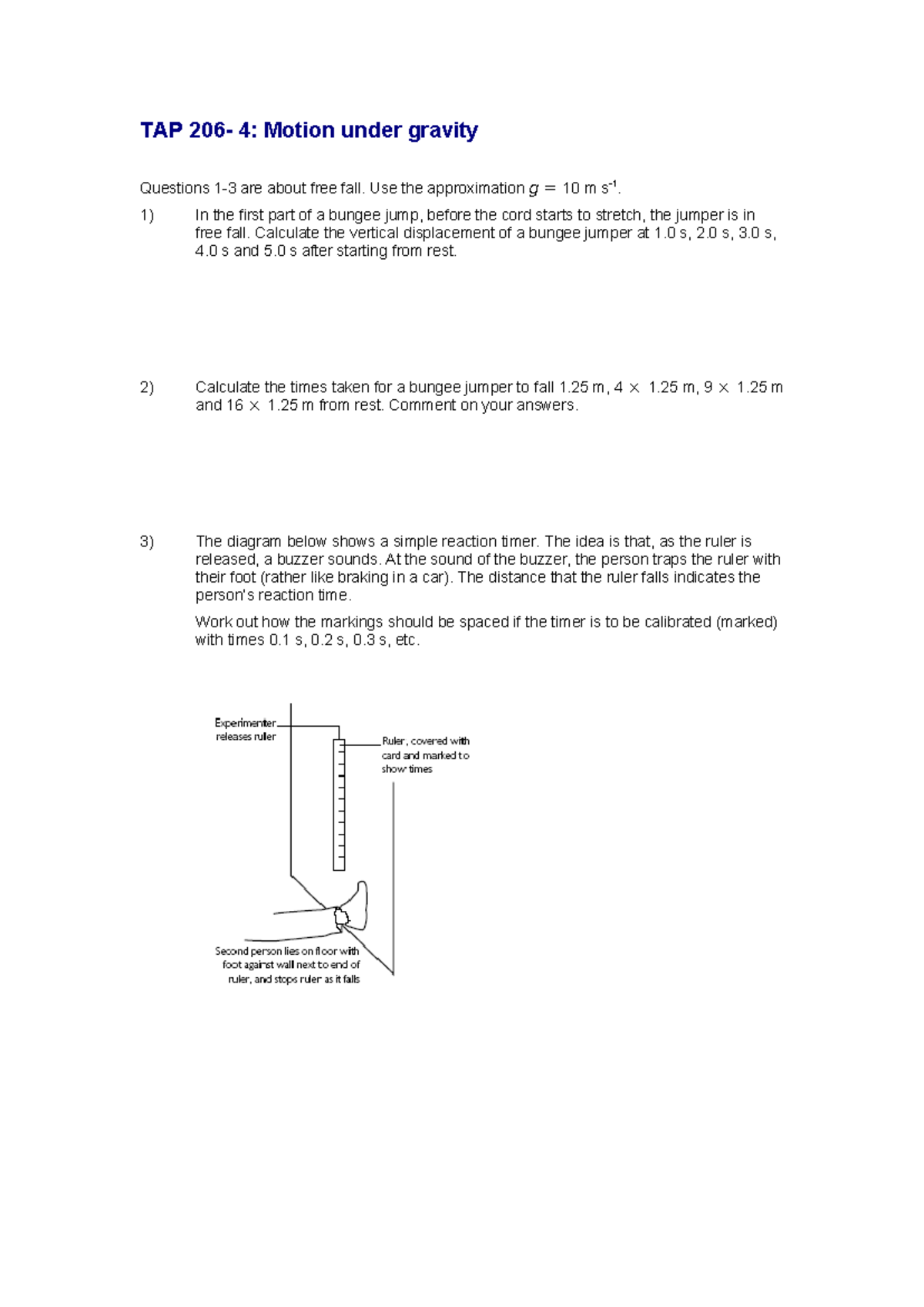 TAP 4: Motion Under Gravity - Free Fall Calculations and Analysis - Studocu