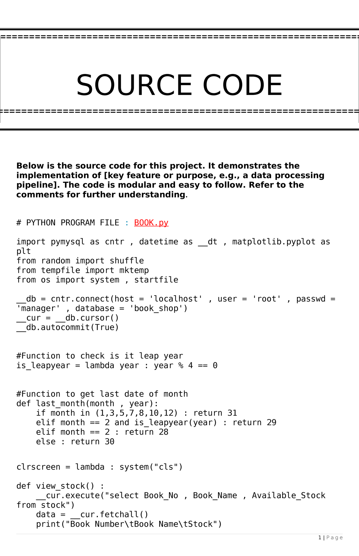 Source code - It demonstrates the implementation of [key feature or ...