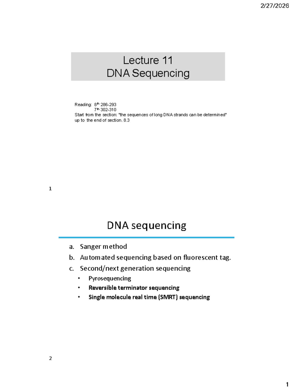 Lecture 11: Advanced DNA Sequencing Techniques and Methods - Studocu
