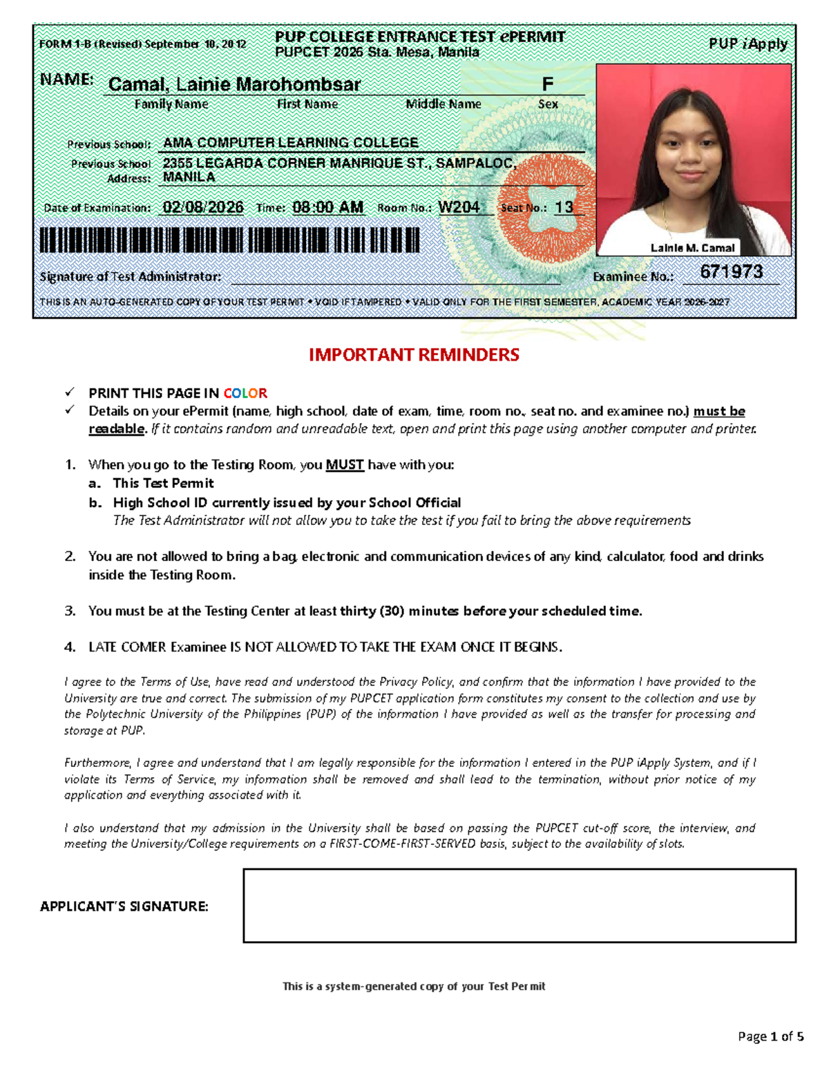 PUPCET 2026 Test Permit - Important Exam Details and Reminders - Studocu