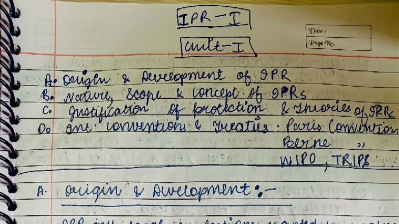 IPR Unit 1: Overview of Intellectual Property Rights and Their ...