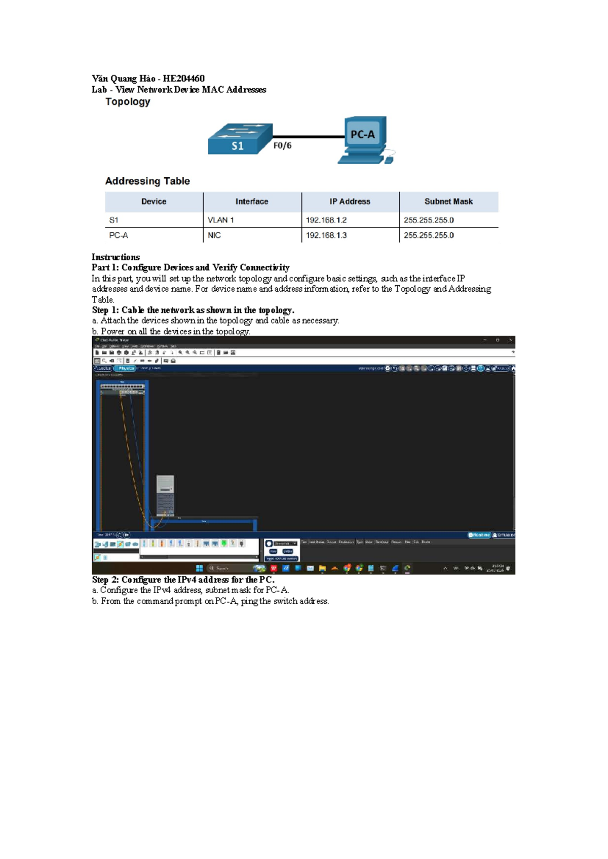 Lab Homework 10: HE204460 Configuring Network Device MAC Addresses ...