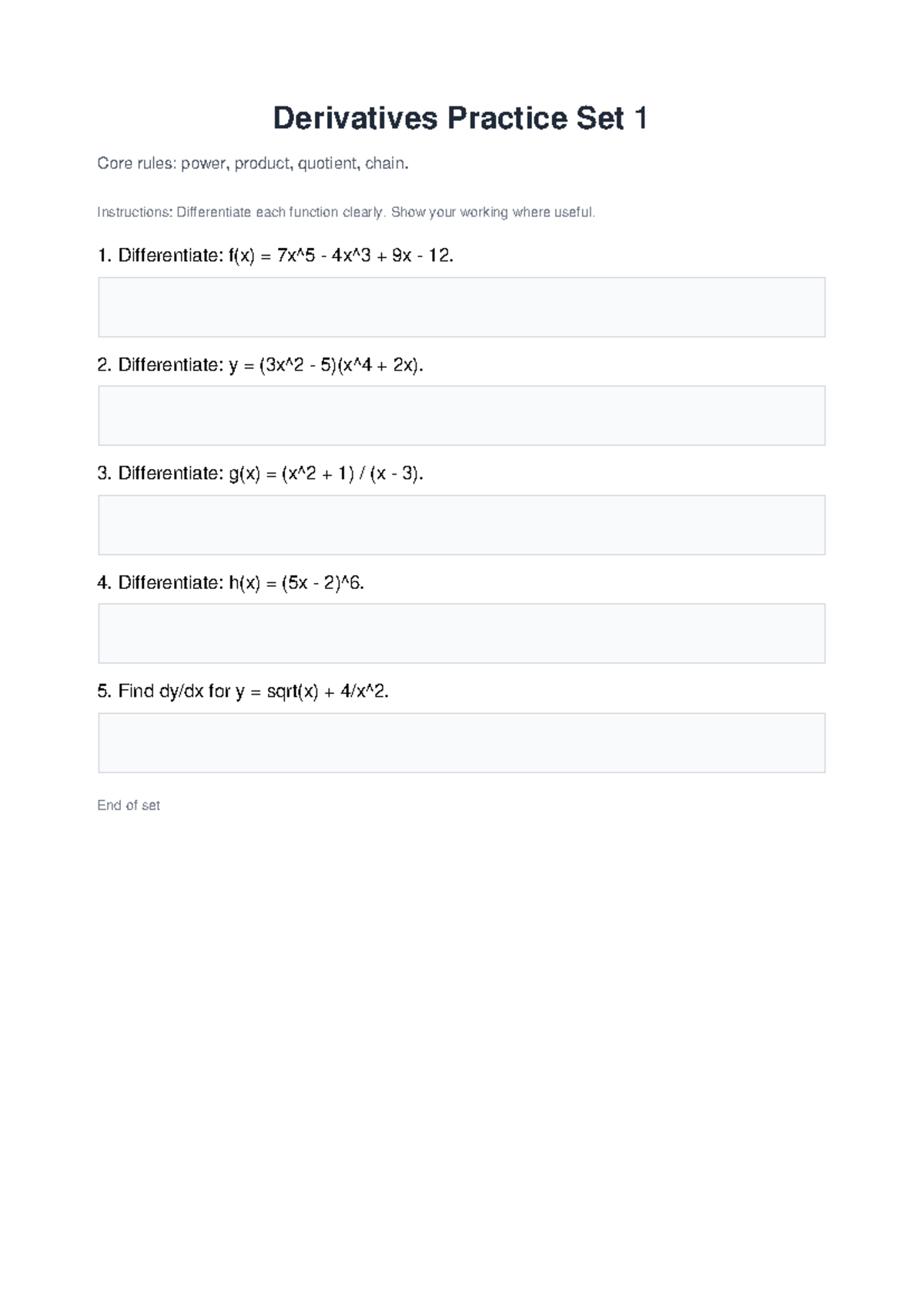 Derivatives practice set 1 - G14 FOS - Derivatives Practice Set 1 Core ...