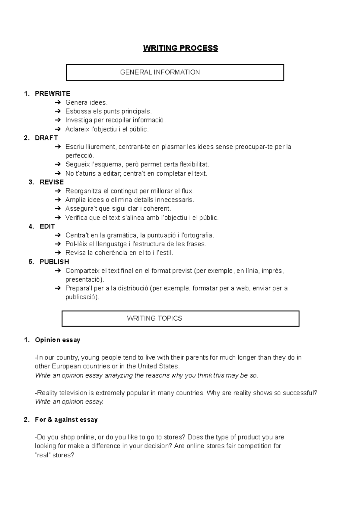 Writing process general information and opinion essay topics - Studocu