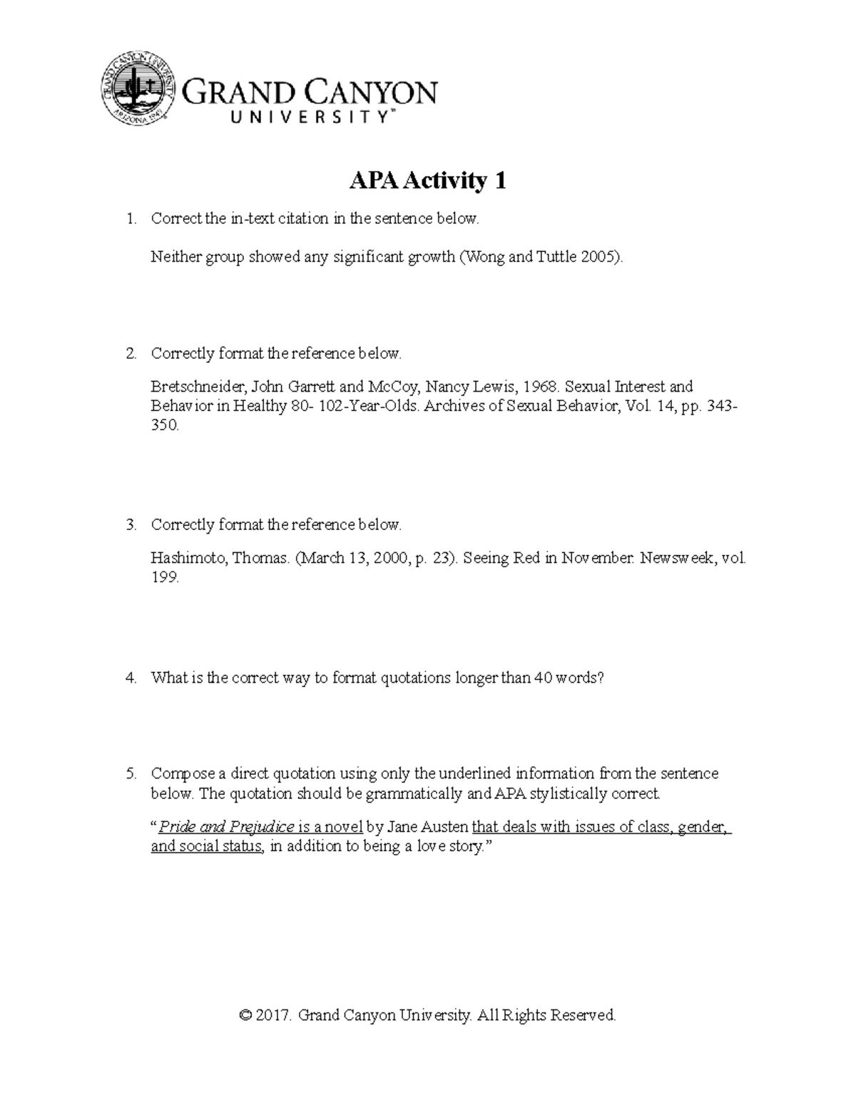 UNV 507 RS APA Activity 1: Citation Formatting and Quotation Guidelines ...