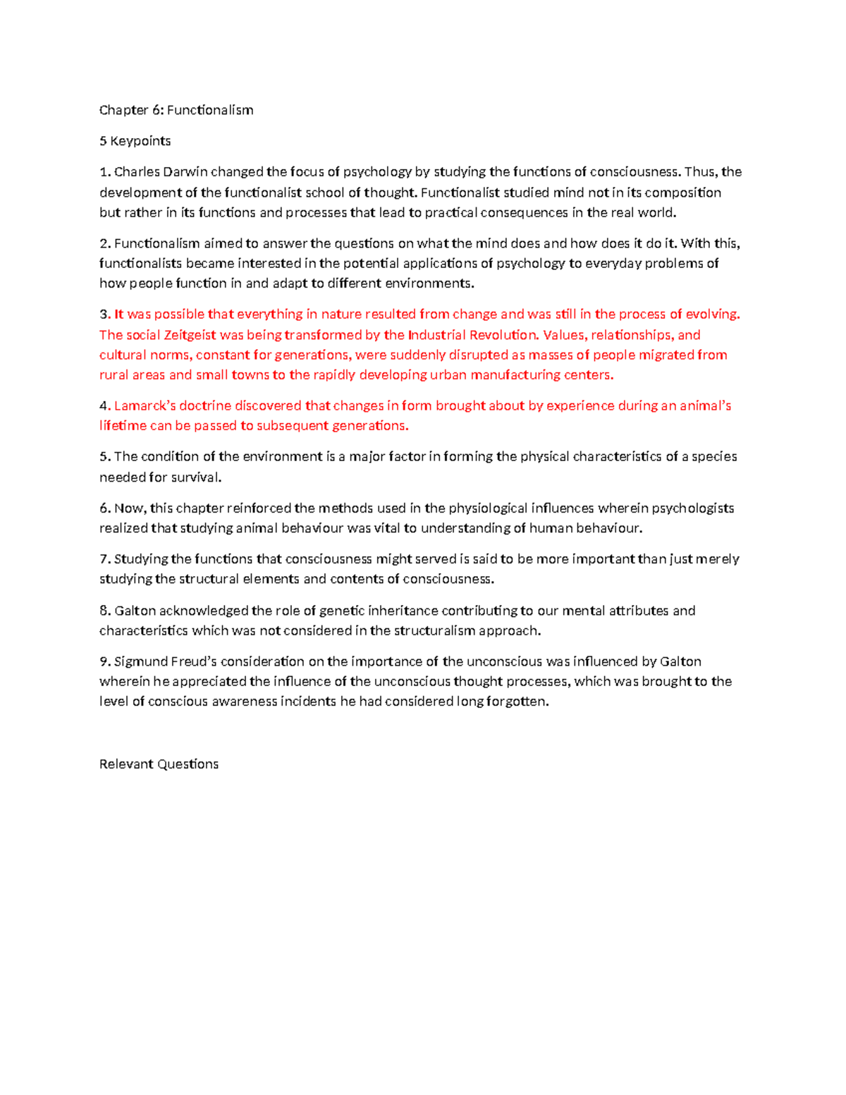 Chapter 6 - Functionalism: 5 Key Points & 2 Relevant Questions - Studocu