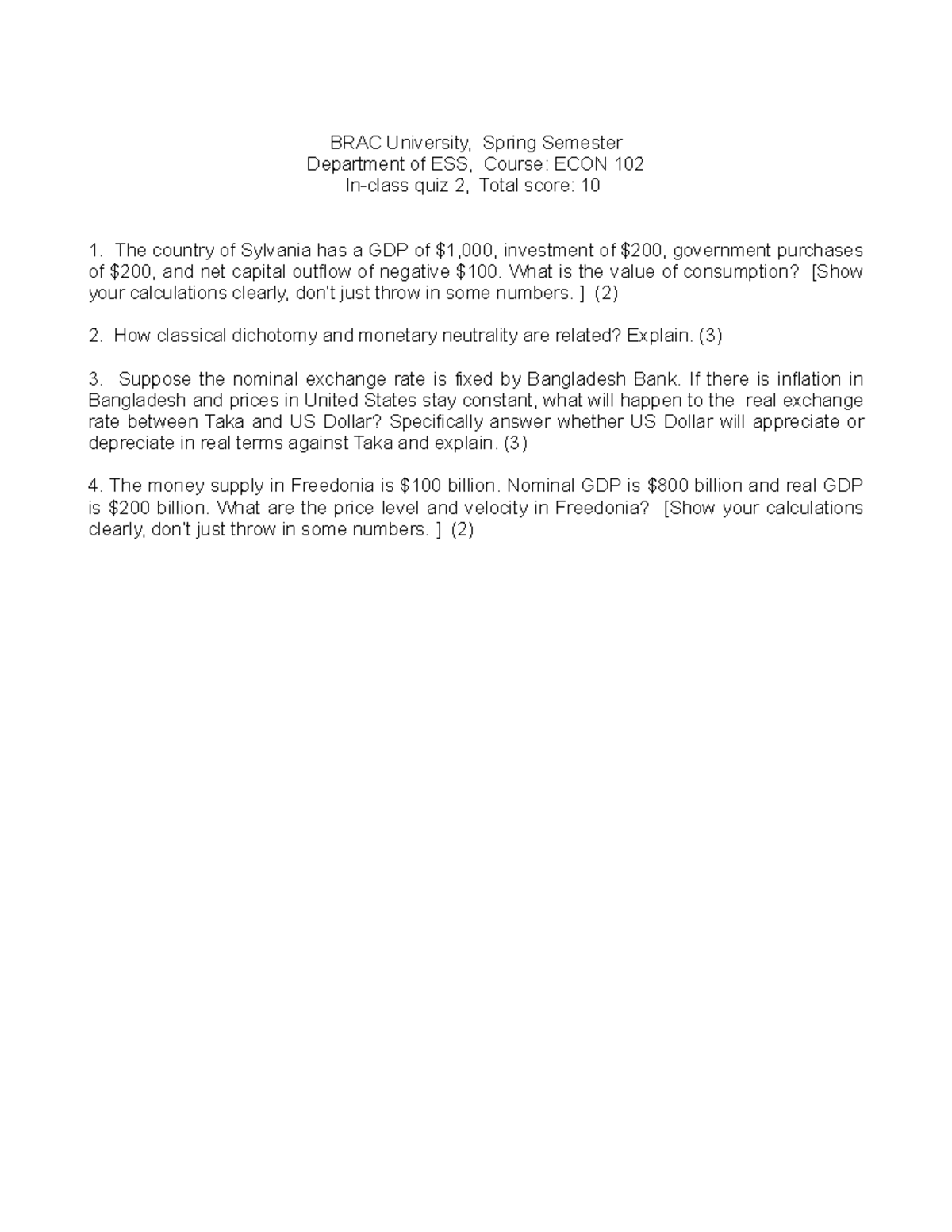 ECON 102 Quiz 2 - Macro 102 Questions and Calculations - Studocu