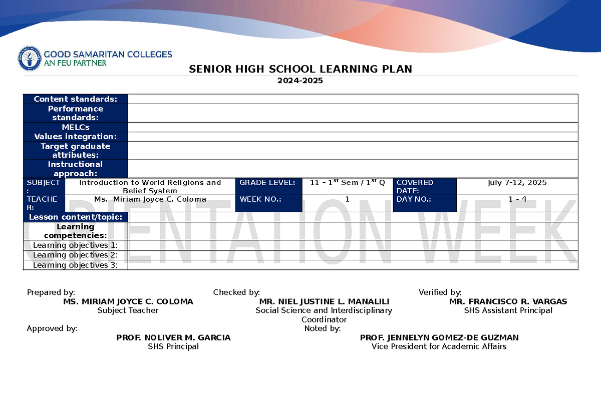 SHS Lesson Plan for World Religions & Belief Systems - Week 1 - Studocu