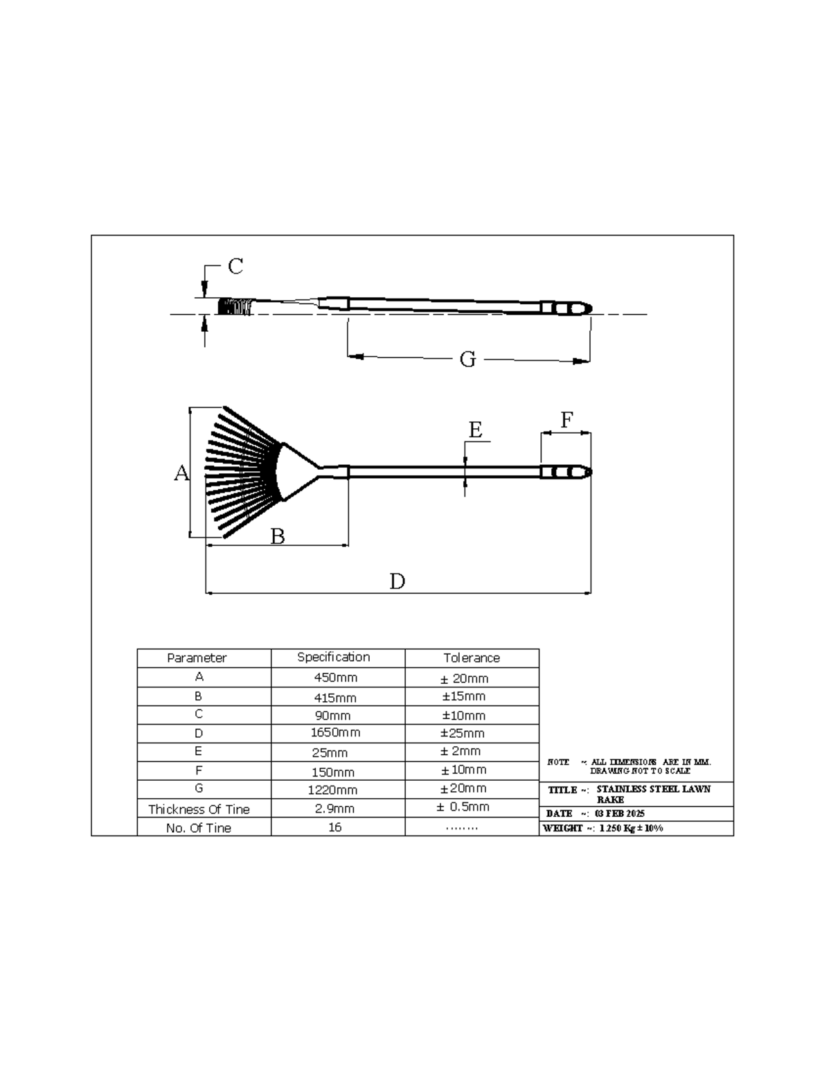 Stainless Steel LAWN RAKE - A B D E D c B A Parameter Specification ...