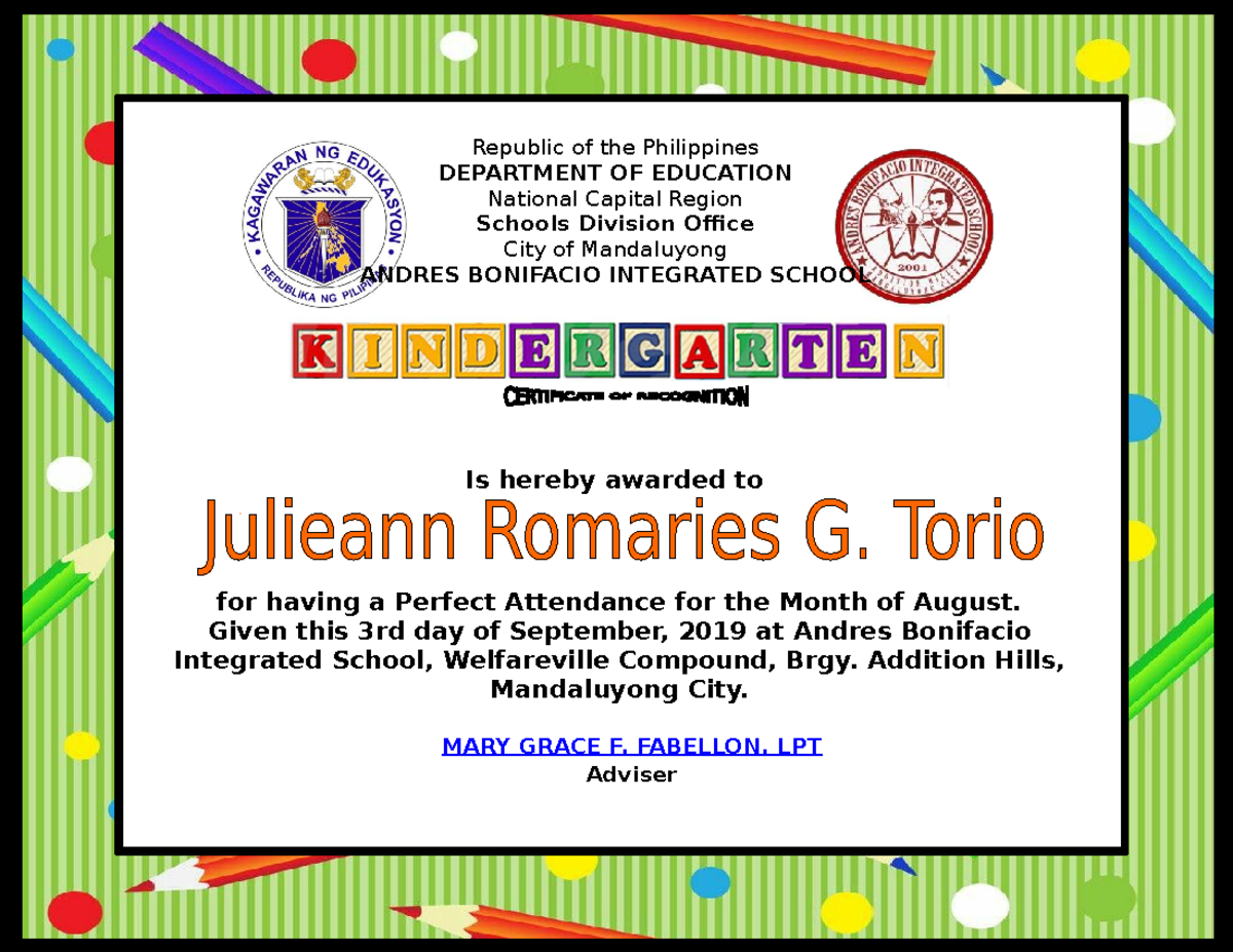 Certificate of Recognition No.4 by Fabellon 19 - Elementary Education ...