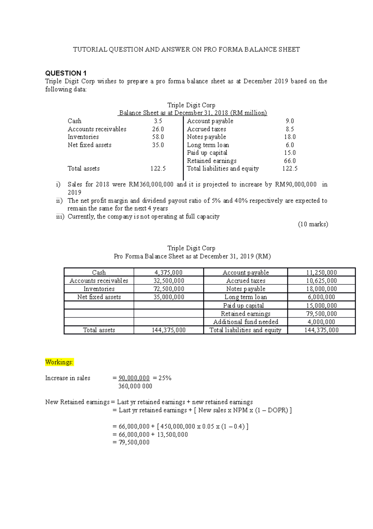 Pro Forma Balance Sheet Q&A for ACCT 101 - Tutorial 2 - Studocu