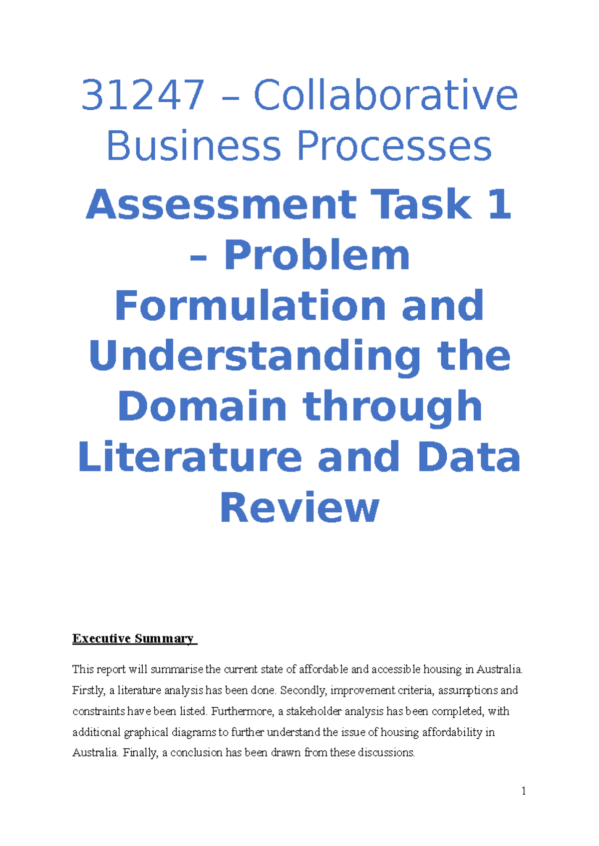 31247 Collaborative Business Processes: Housing Affordability Analysis ...