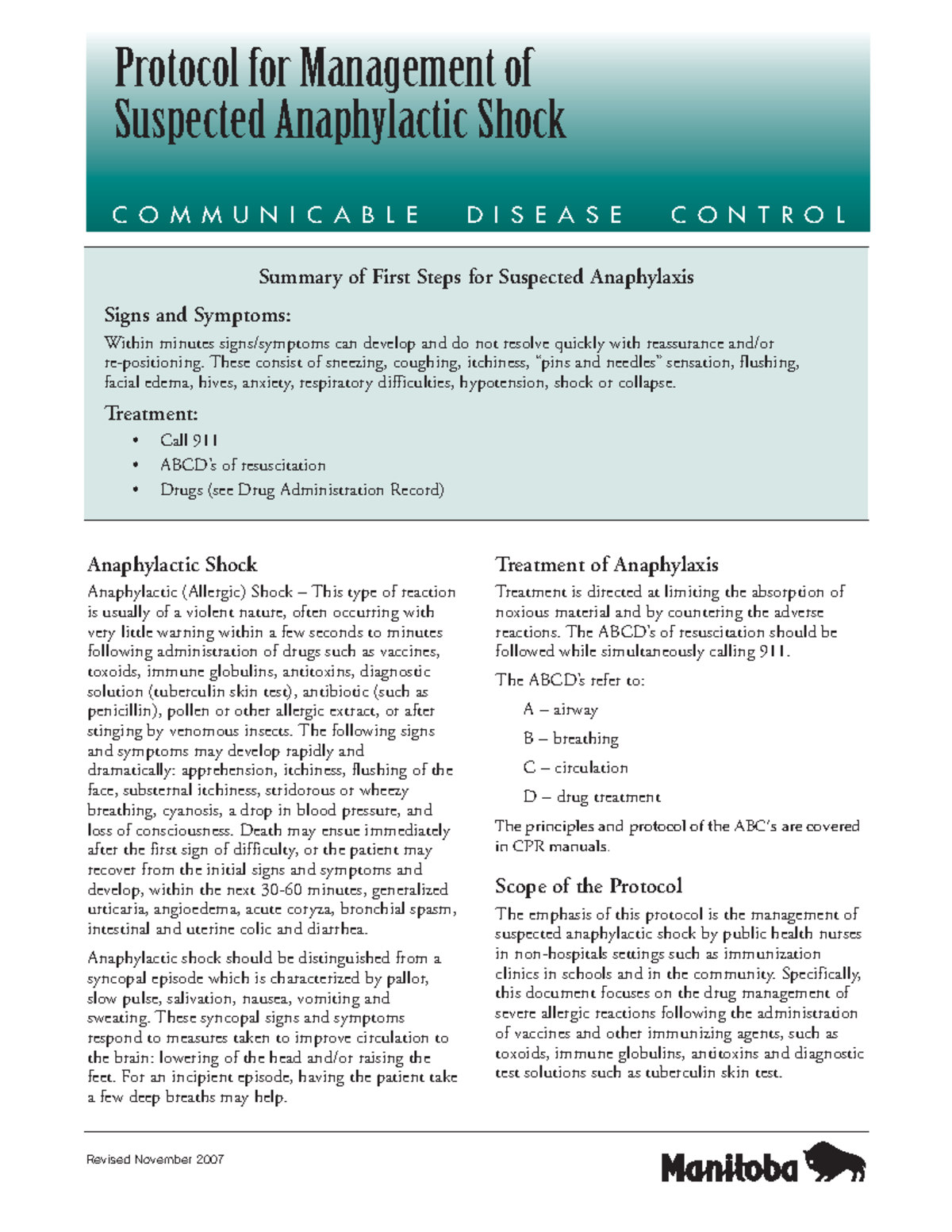 Anaphylactic Shock Treatment Protocol