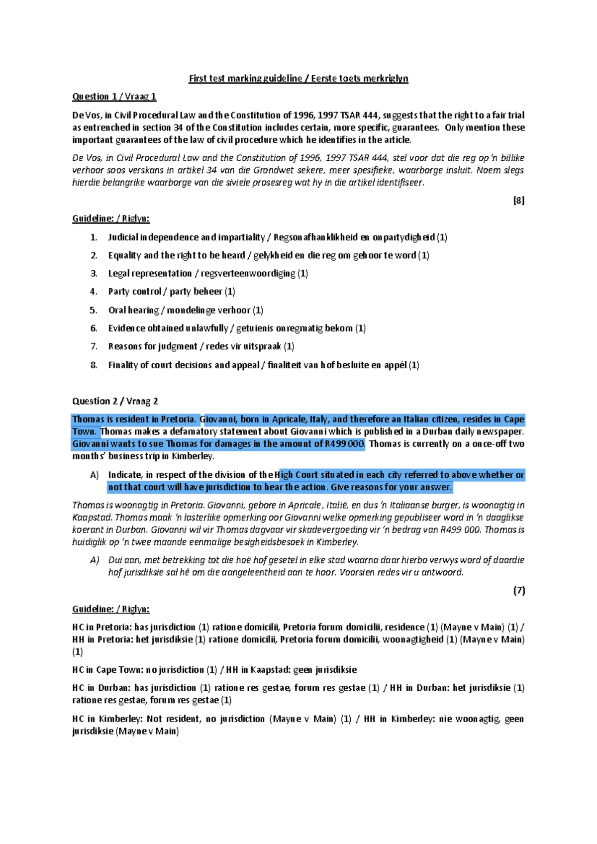 Test 1 of 3 2022 : Introduction of Civil Procedure and Jurisdiction ...