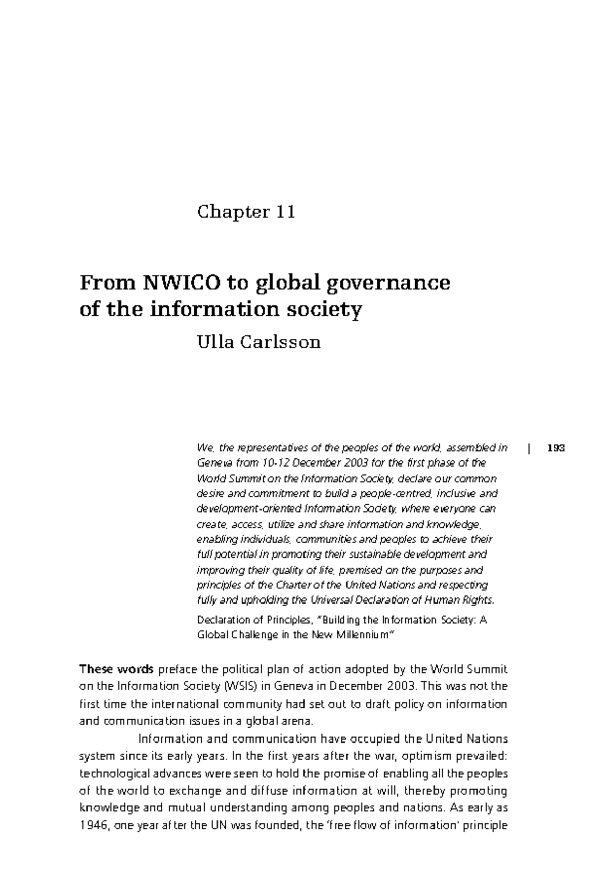 Chapter 11: NWICO to Global Governance in the Information Society - Studocu