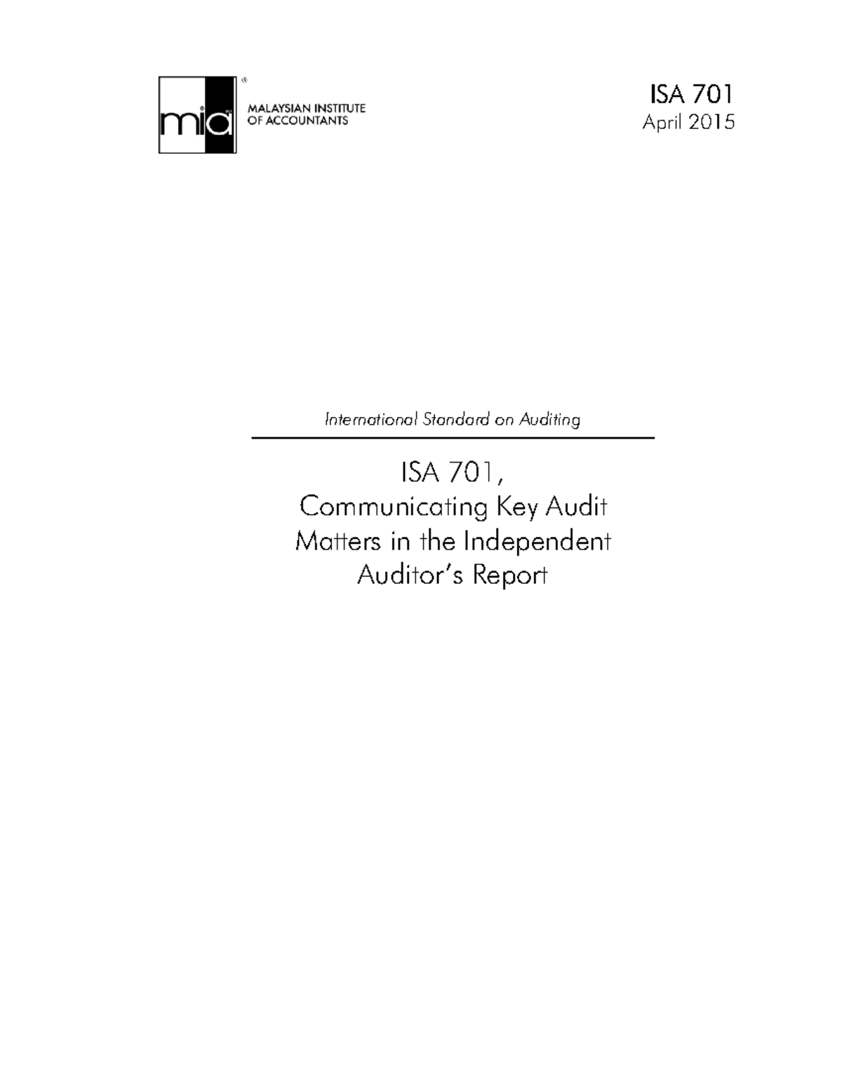 ISA 701 - International Standard Auditing 701 - ISA 701 April 2015 ...