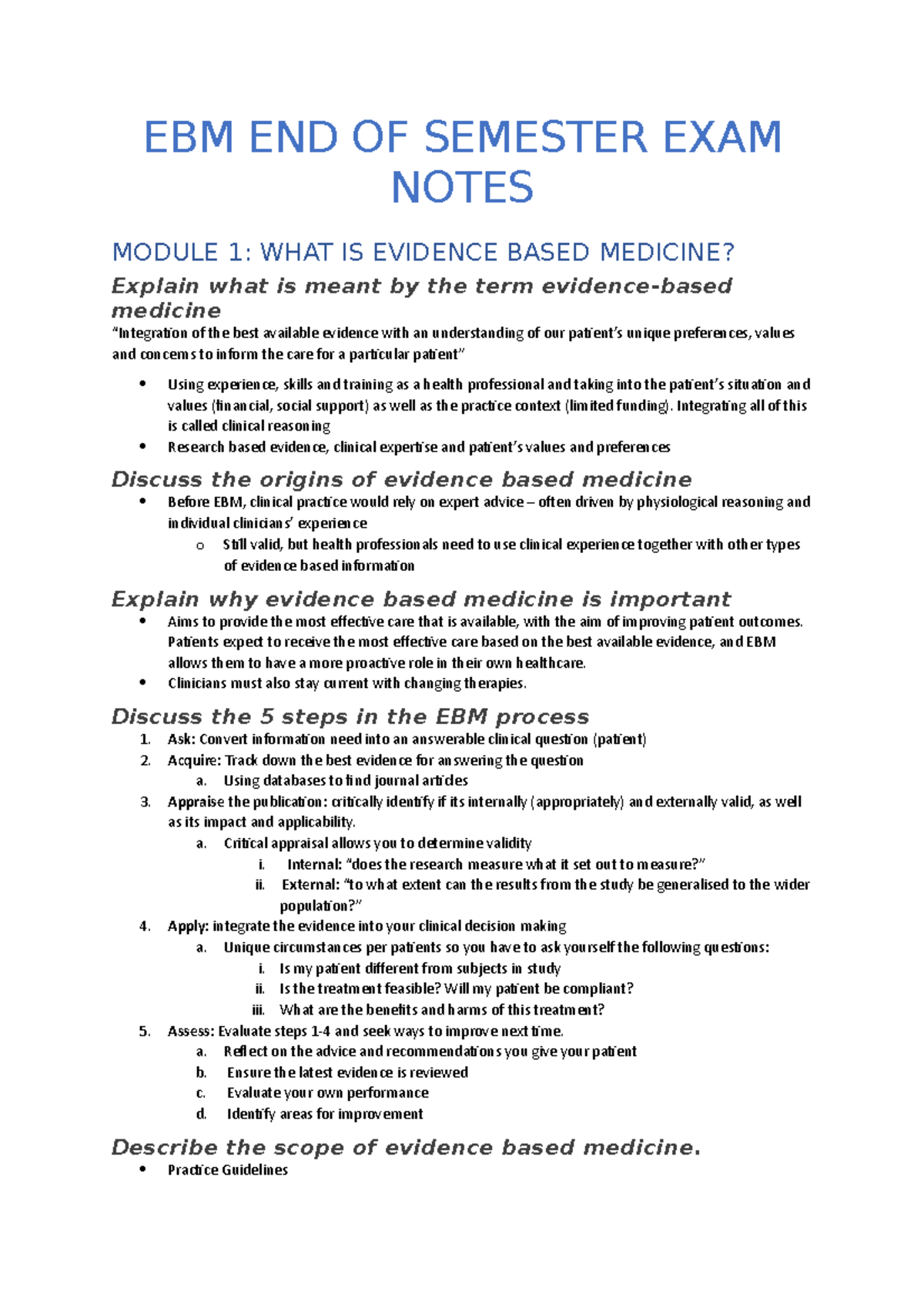 EBM End of Semester Exam Notes - EBM END OF SEMESTER EXAM NOTES MODULE ...