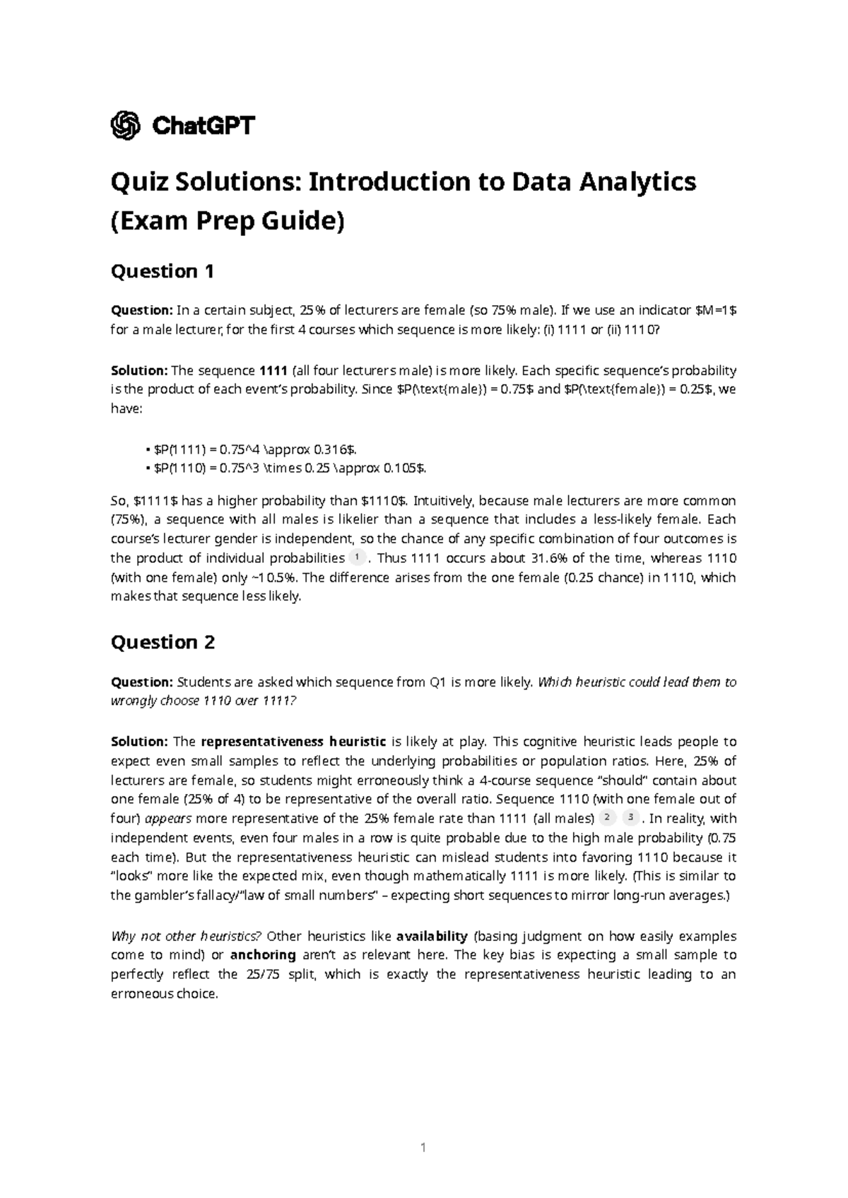 Quiz Solutions: Introduction to Data Analytics (Exam Prep Guide ...