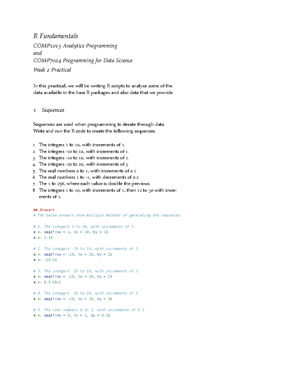 R Fundamentals COMP1013 & COMP7024 Week 2 Practical: Data Analysis in R ...