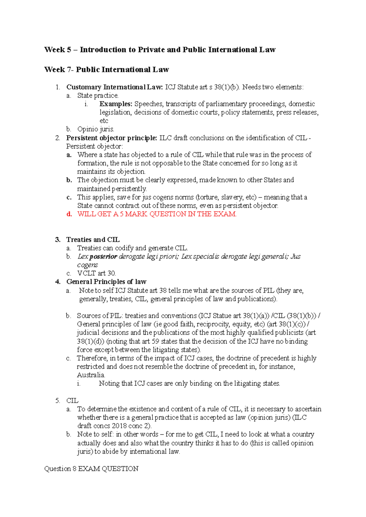 International Law Exam Prep: Customary Law & Treaties Overview - Studocu