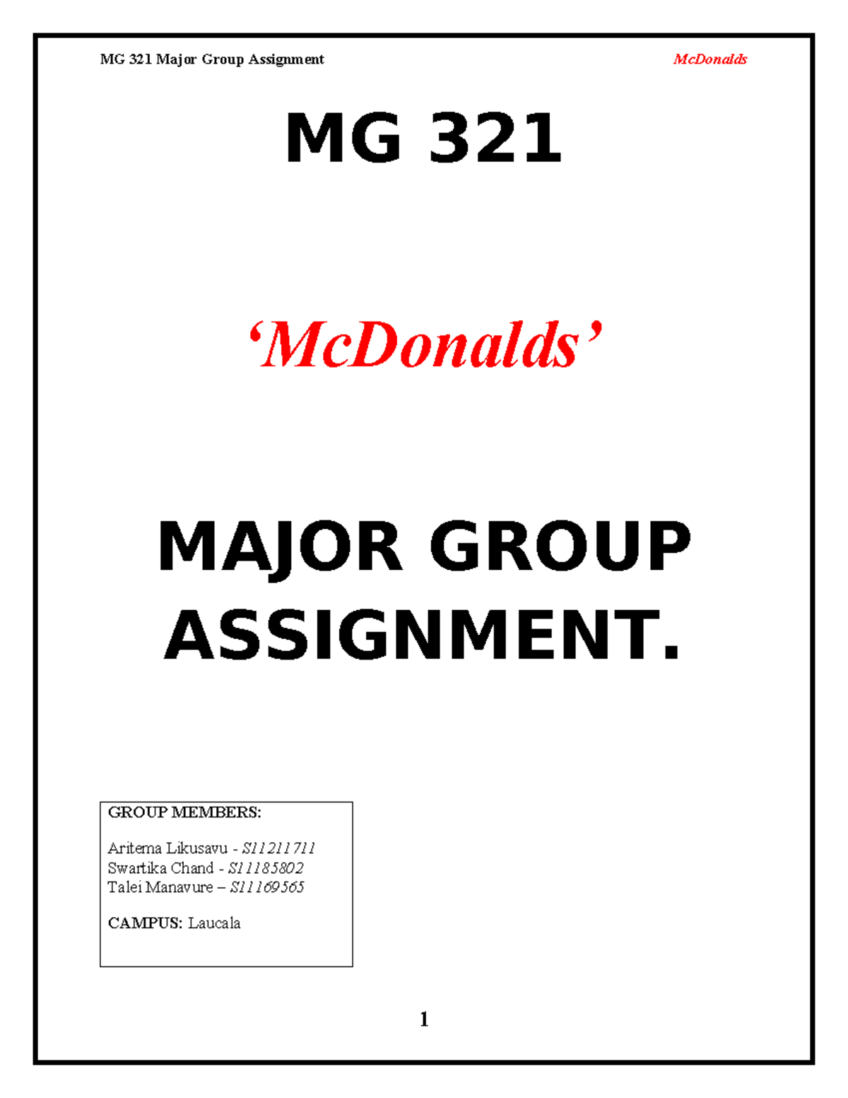 MG 321 Major Group Assignment: McDonald's Analysis & Recommendations ...