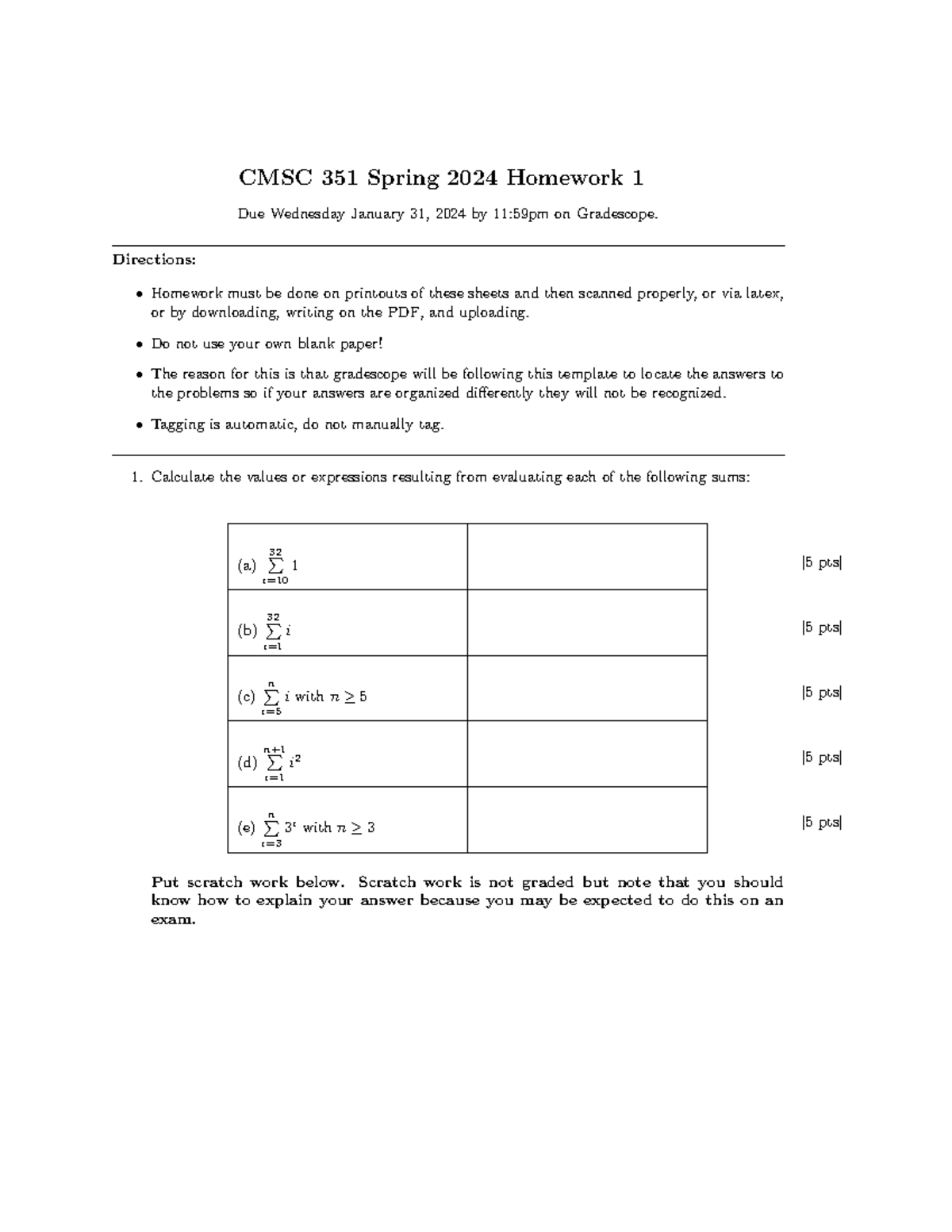 CMSC 351 Spring 2024 Homework 1: Problem-Solving and Proofs Guide - Studocu