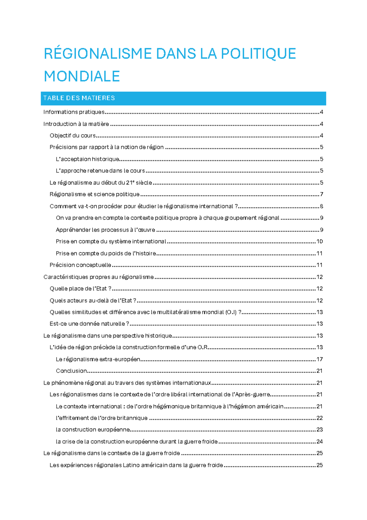 Régionalisme dans la Politique Mondiale : Notes de Cours et Analyse ...