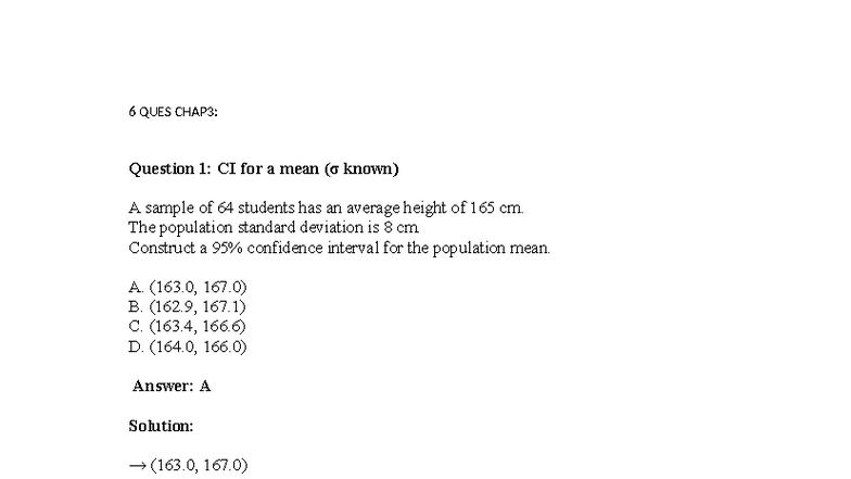 6 QUES CHAP3: Confidence Intervals and Sample Size Calculations - Studocu