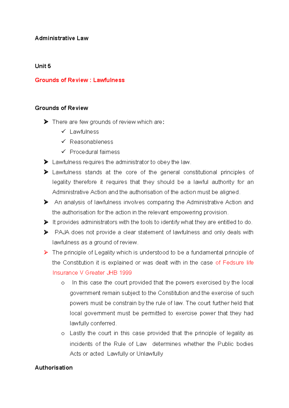 Administrative Law Test 2 Revision: Grounds of Review and Lawfulness ...