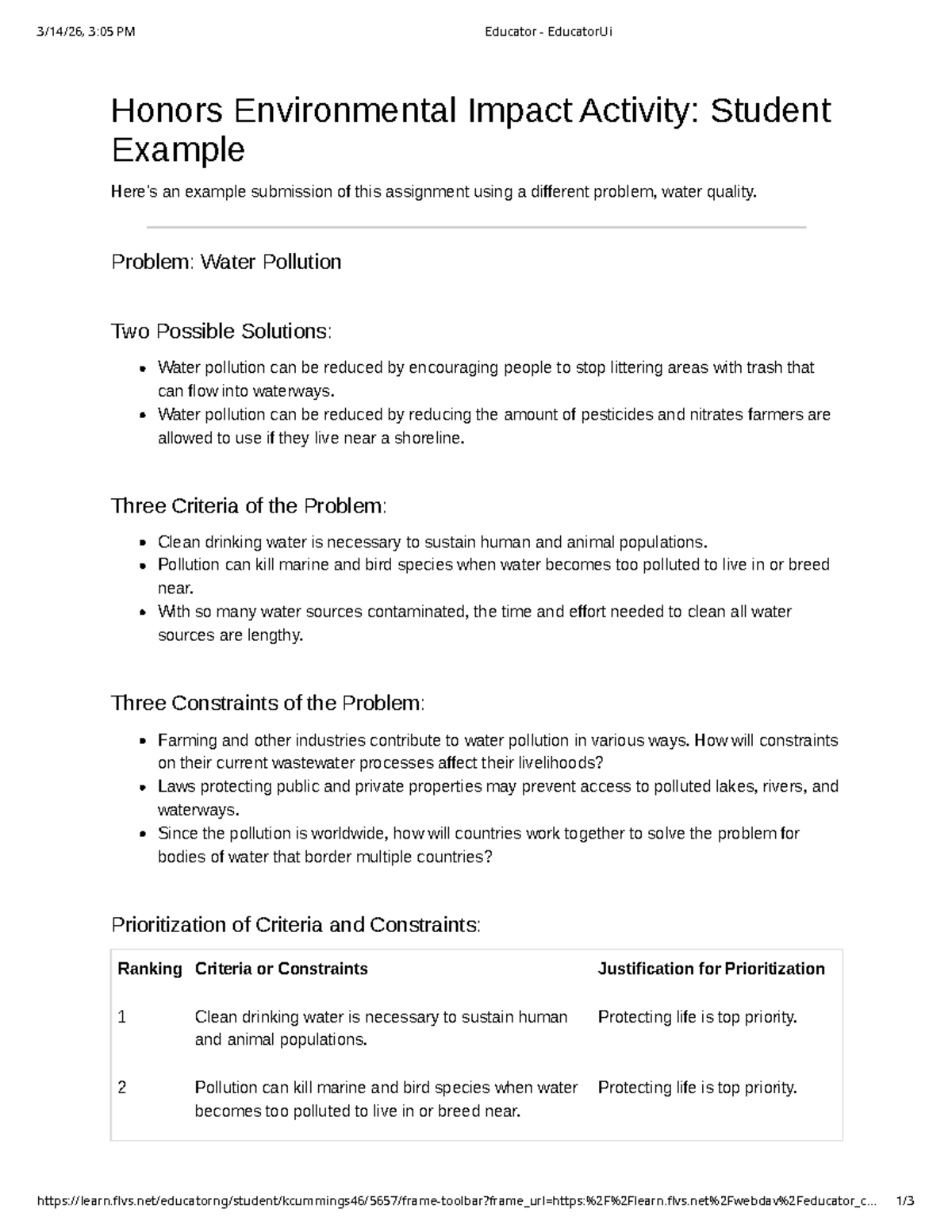 8.06 Chemistry Assignment Example: Water Pollution Solutions and Impact ...
