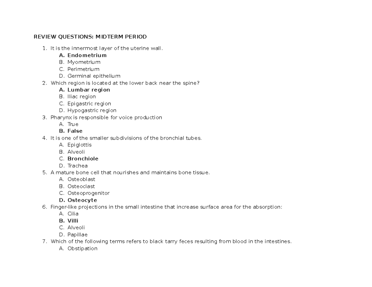 REVIEW QUESTIONS: MIDTERM EXAM 1 - Studocu