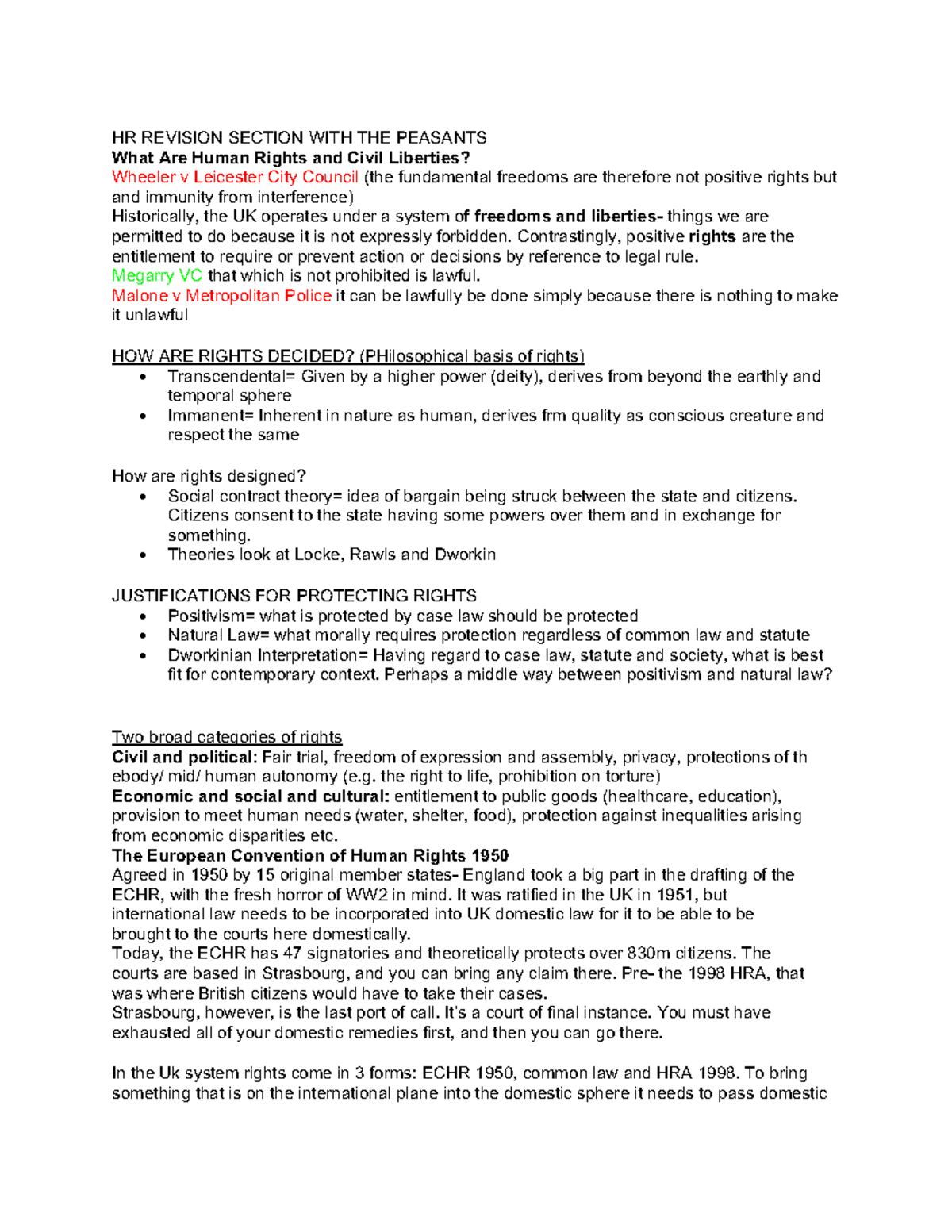 HR - human rights notes - HR REVISION SECTION WITH THE PEASANTS What ...