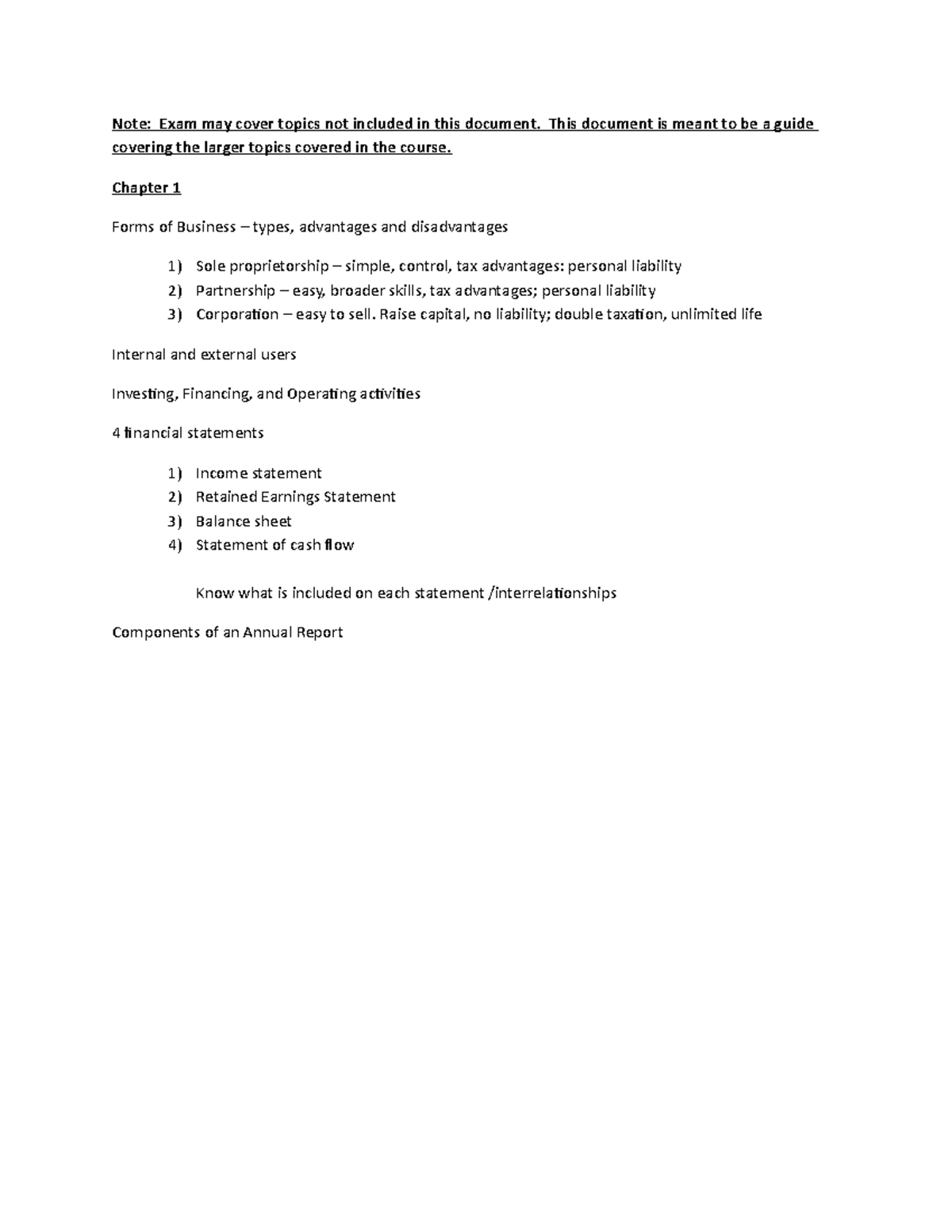 ACC 101: Exam 1 Review Guide & Key Topics Summary - Studocu