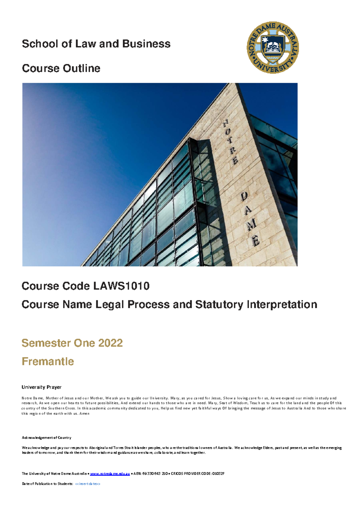 LAWS1010 - Legal Process and Statutory Interpretation Course Outline ...
