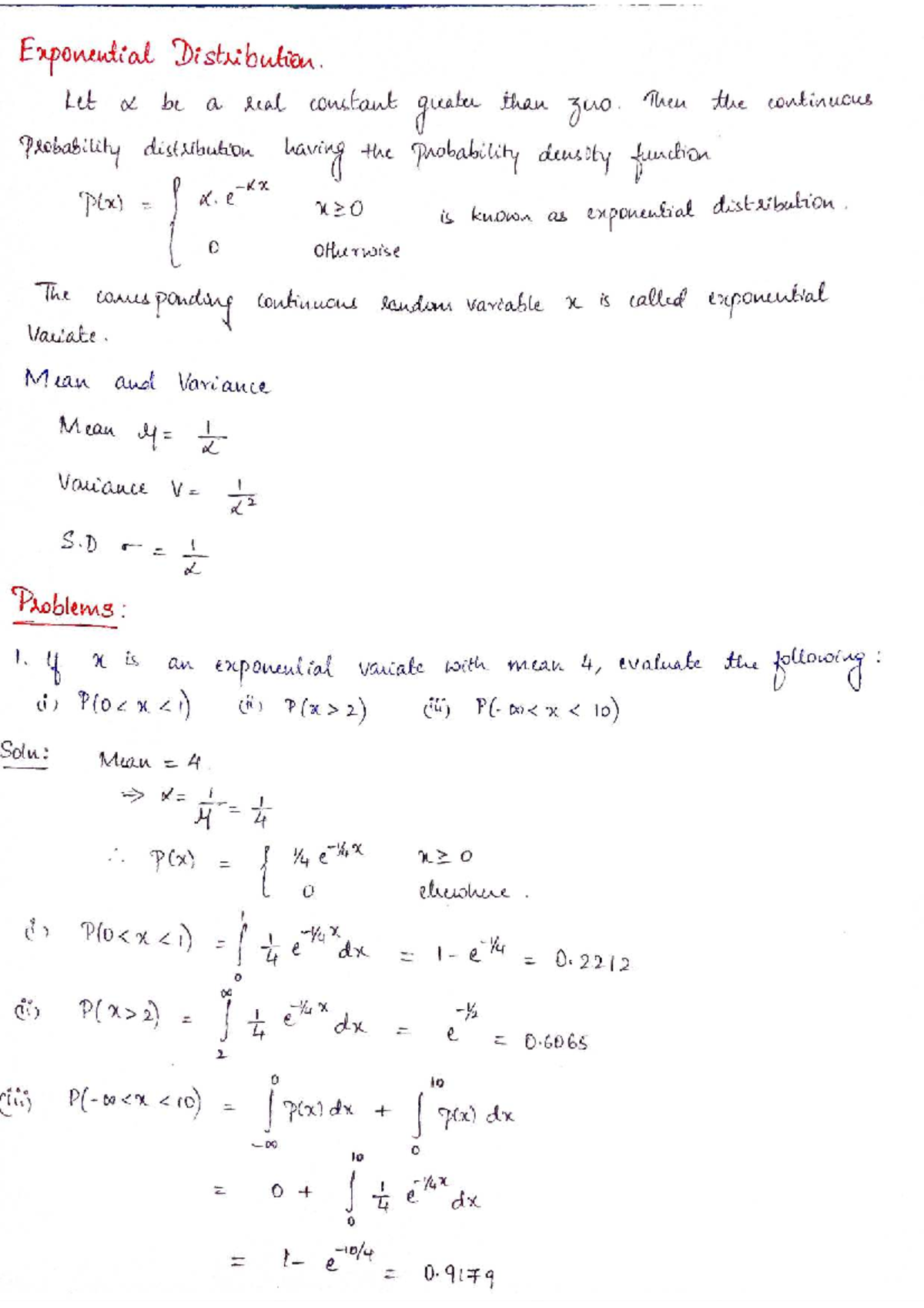 Exponential Distribution: Key Concepts and Problem Solutions - Studocu