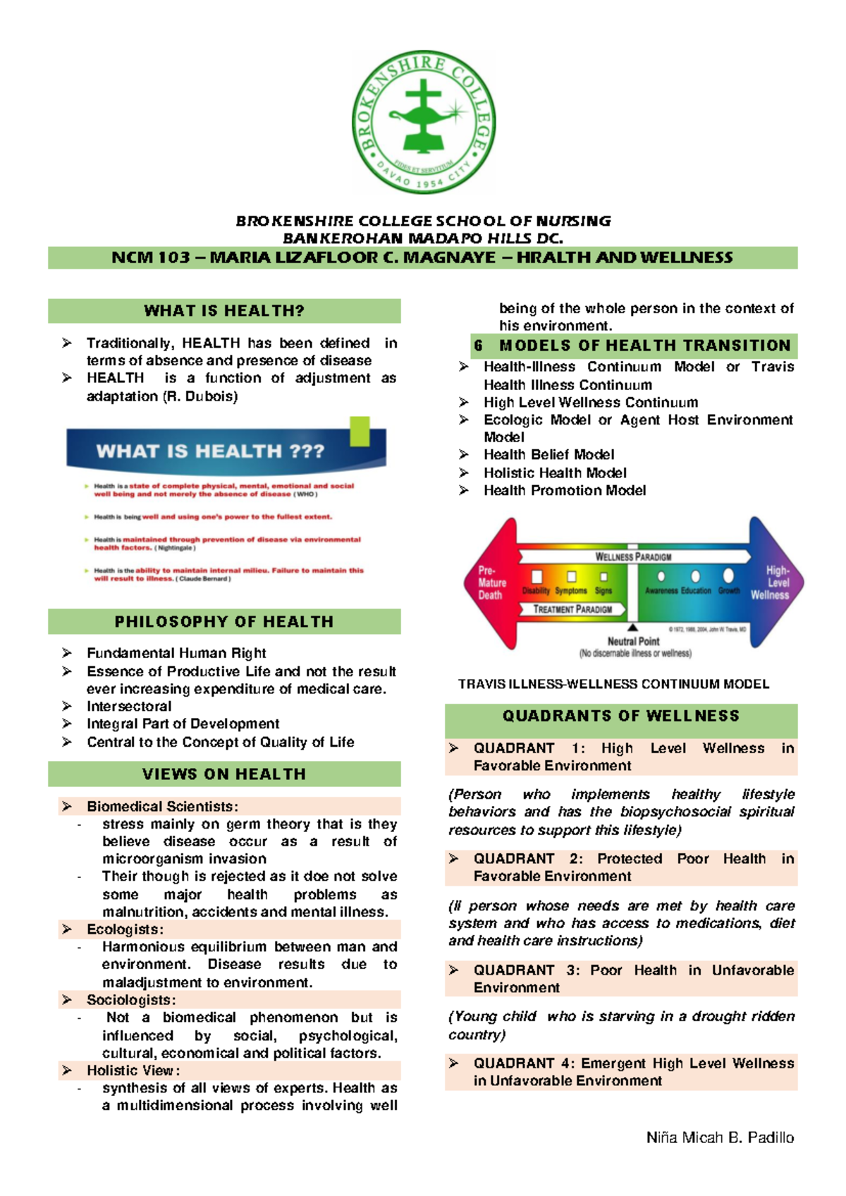 NCM 103 Health and wellness: Understanding health models and dimensions ...