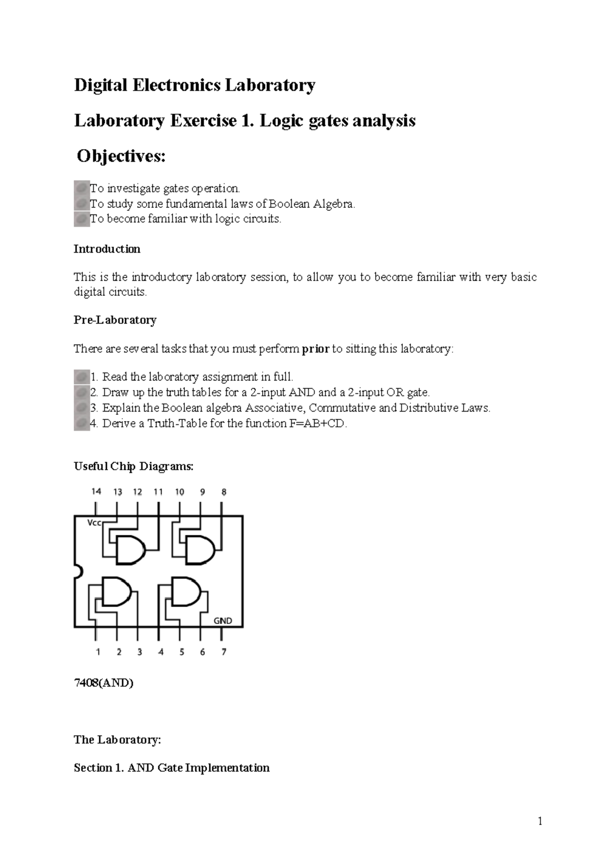 Digital Electronics Lab 1: Logic Gates & Boolean Algebra Analysis - Studocu
