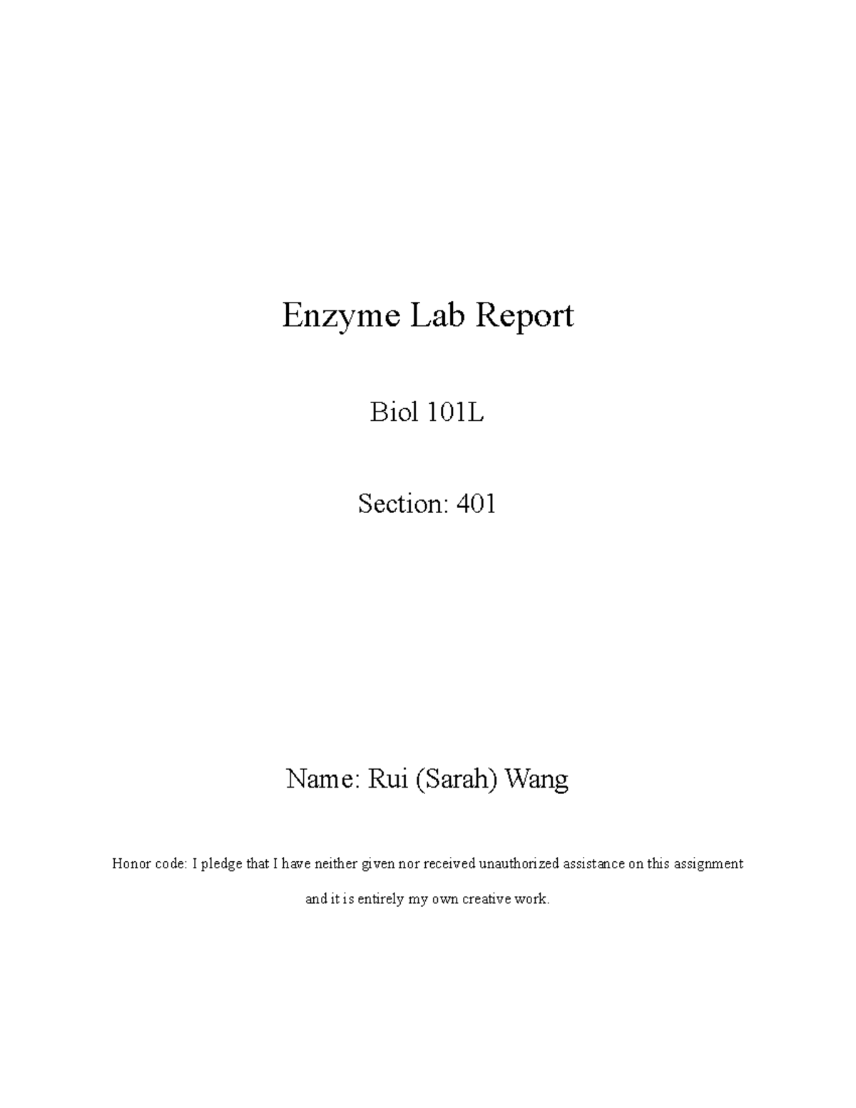 Biol 101L Enzyme Lab Report: Catecholase Activity Analysis - Studocu