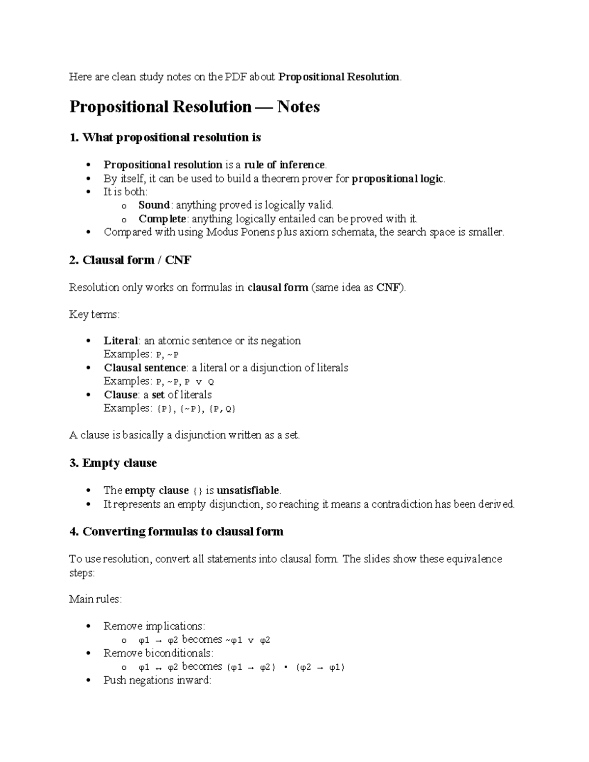 Cs2209 - Propositional Resolution Study Notes and Cheat Sheet - Studocu