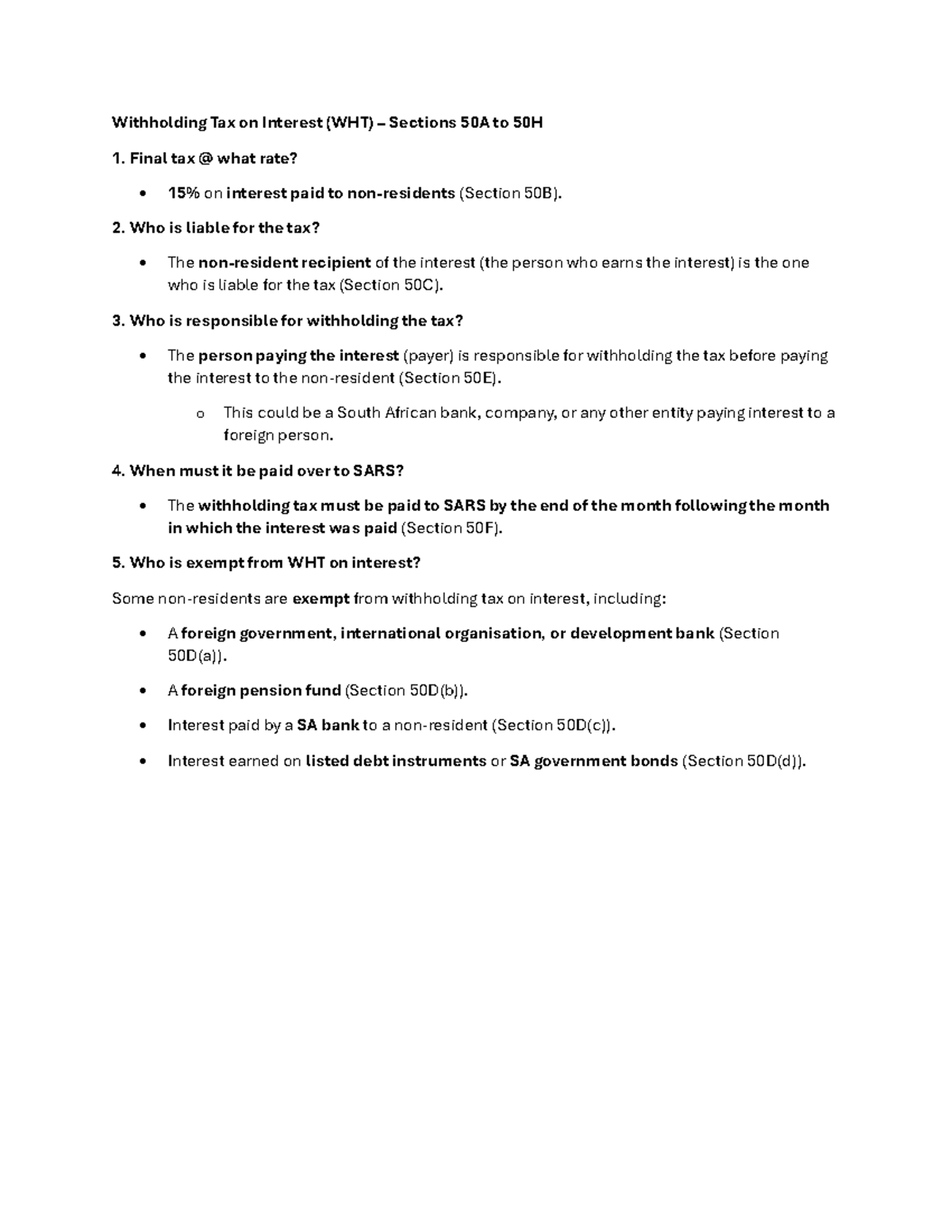 WHT on Interest for Non-Residents - Tax Rate & Responsibilities - Studocu