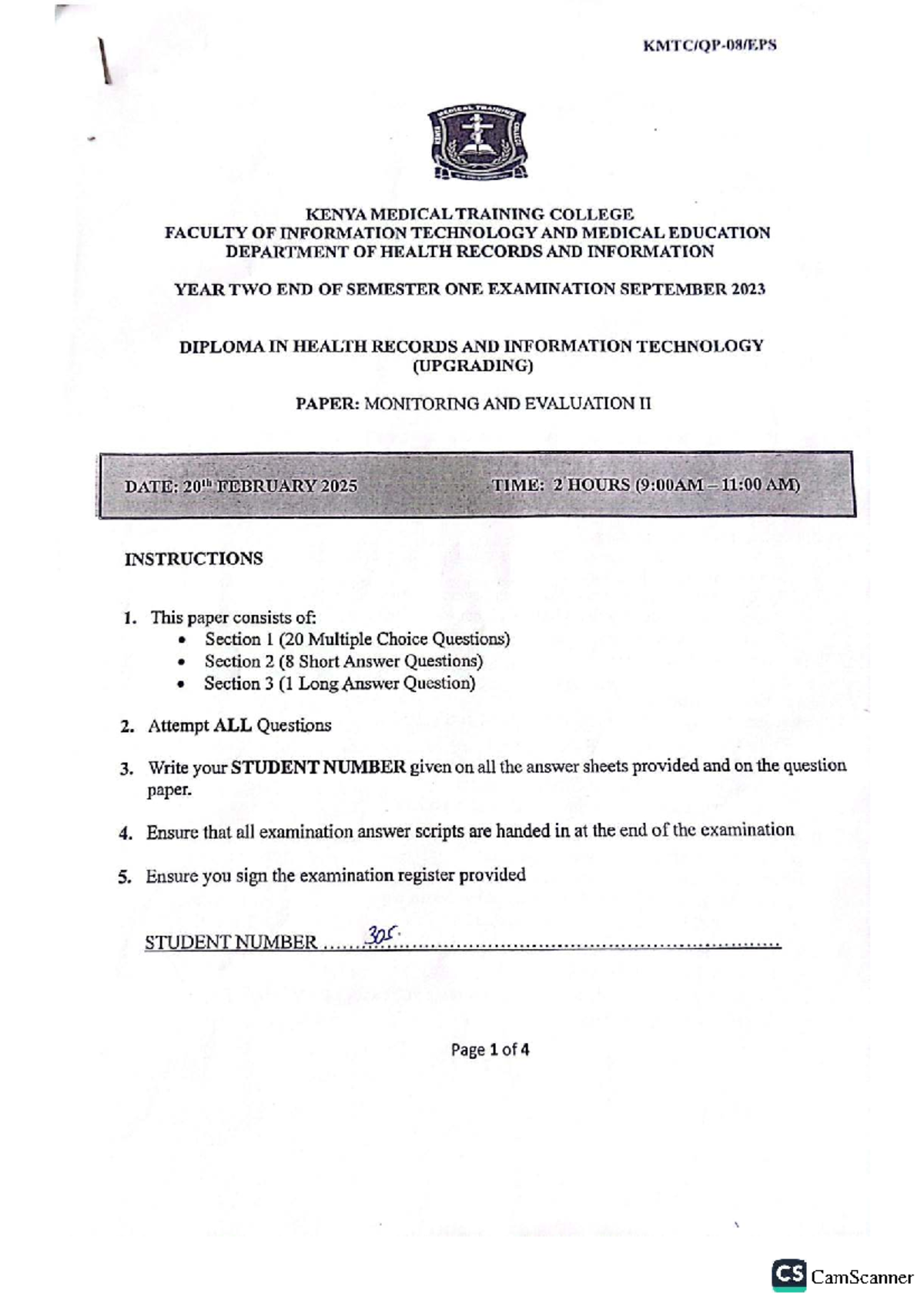 Monitoring and Evaluation II - Diploma in Health Records and IT Exam ...
