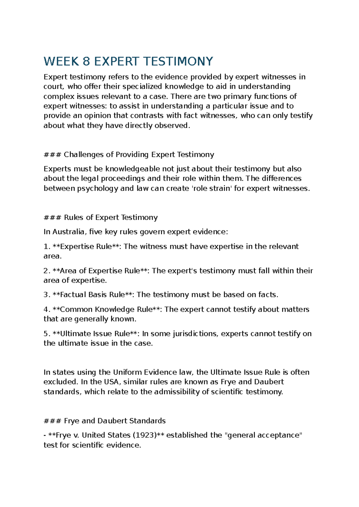 WEEK 8 EXPERT TESTIMONY: Understanding the Role of Expert Witnesses in ...