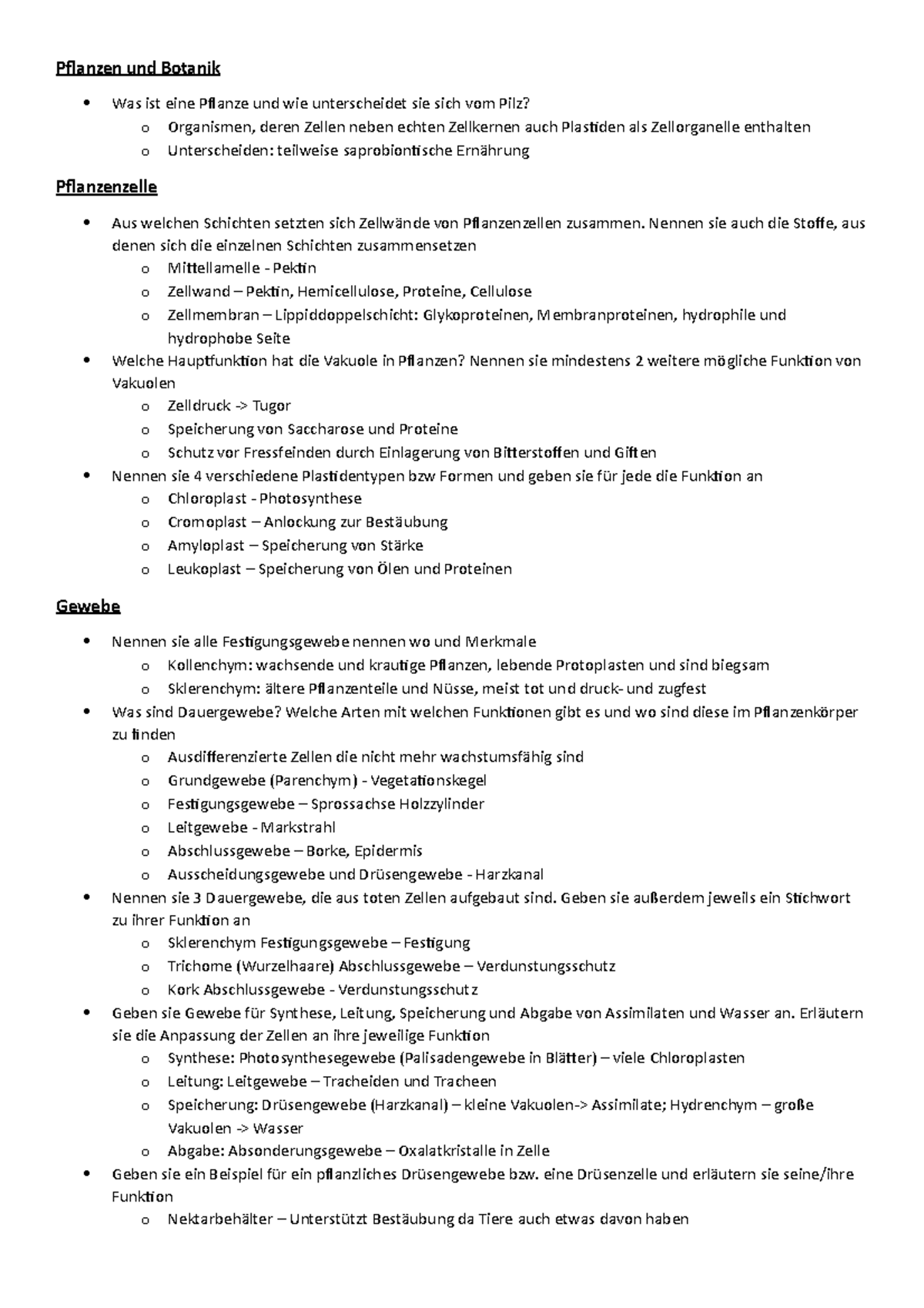 Fragenkatalog - Zusammenfassung der Klausurfragen zu Botanik (AGB101) - Document Preview