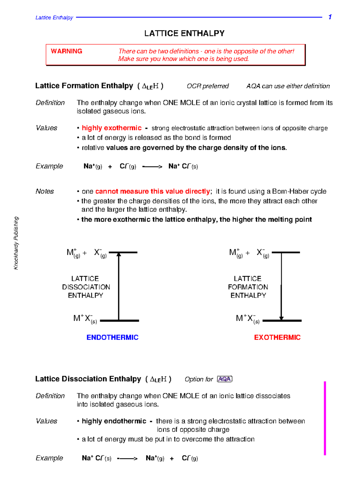 23. Lattice Enthalpy & Ionisation Energy: Key Concepts & Cycles - Studocu