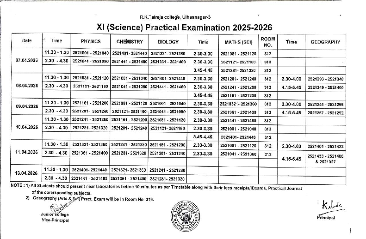 XI (Science) Practical Exam Schedule & Guidelines - 2026 - Studocu