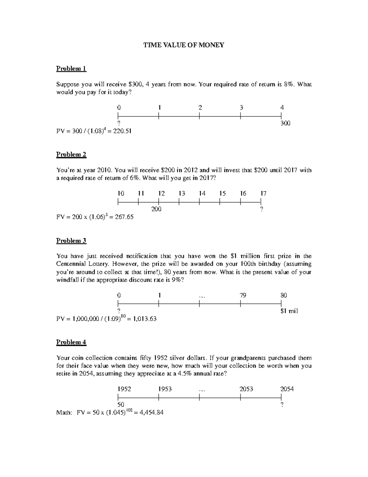 Problem sets solutions - additional practice material - TIME VALUE OF ...
