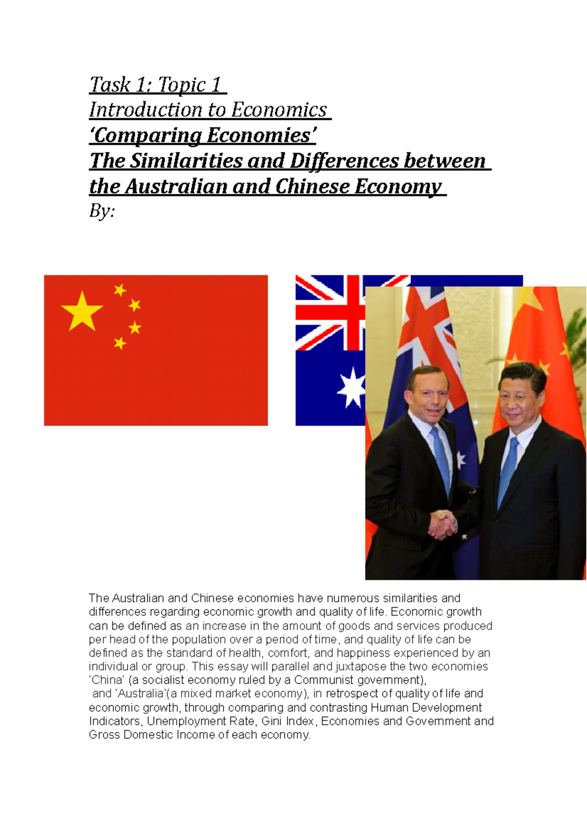 China vs Australia Economy - Task 1: Topic 1 Introduction to Economics ...