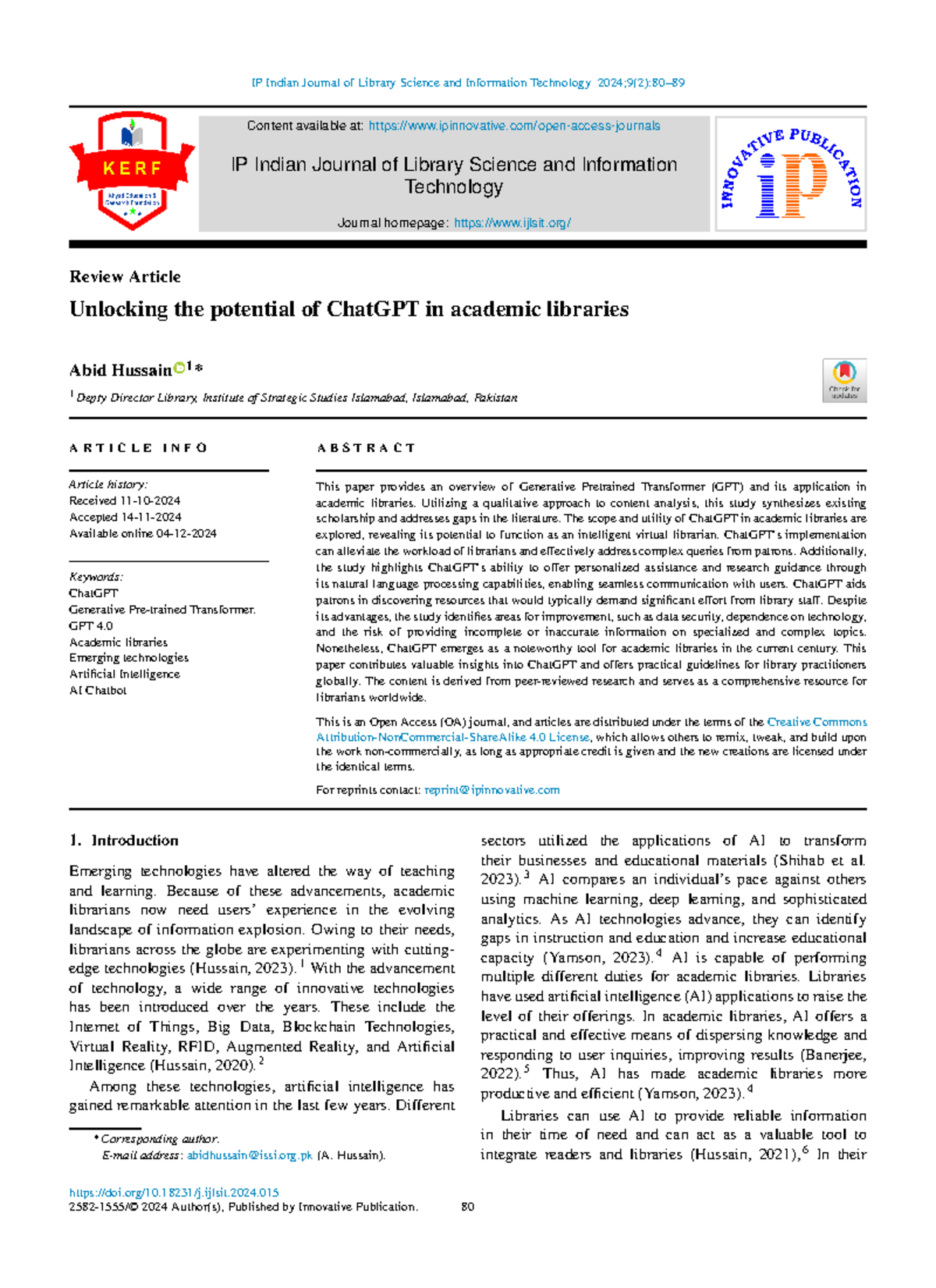 Unlocking the potential of Chat GPT in academic libraries - IP Indian ...